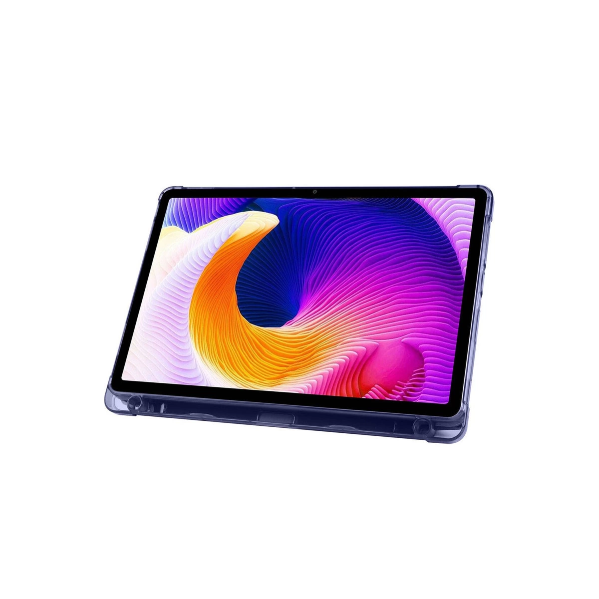Renkli soyut duvar kağıdı gösteren bir tablet.