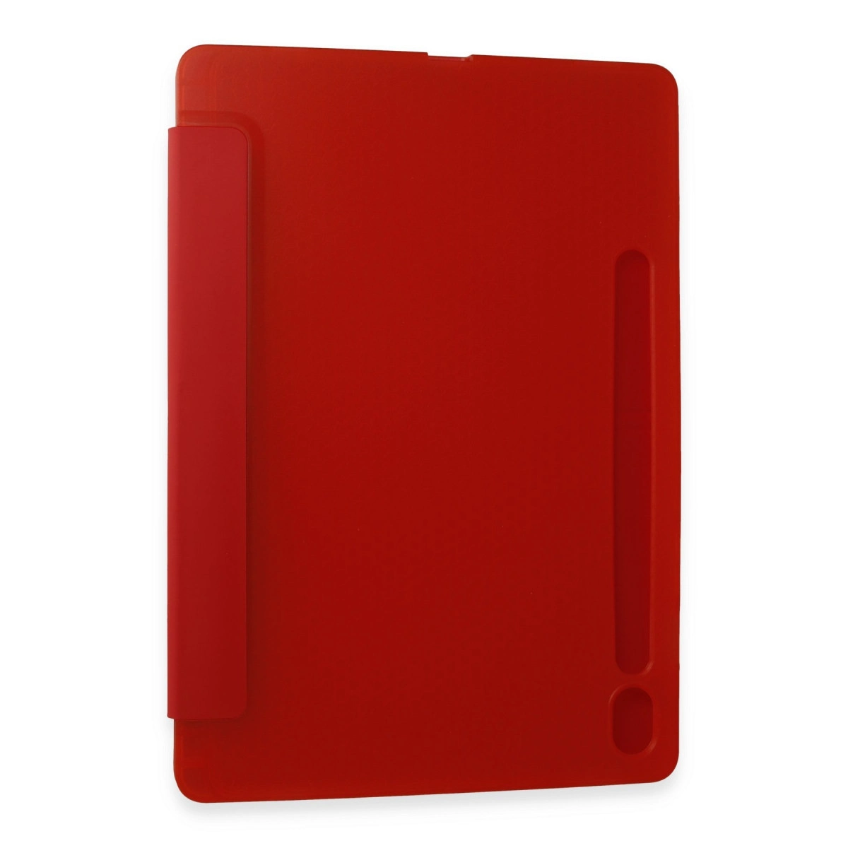 Solda ve sağda dar şeritli kırmızı tablet kılıfı.