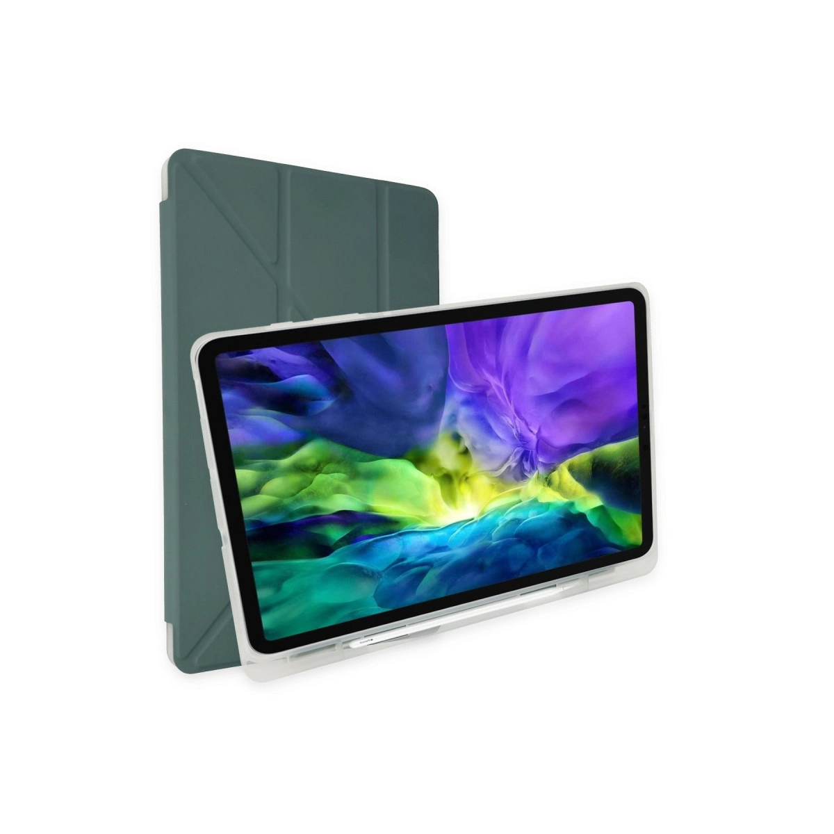 NEWFACE Kalemlikli Mars Samsung Galaxy T737 Tab S7 FE 12.4 Uyumlu Tablet Kılıfı Koyu Yeşil