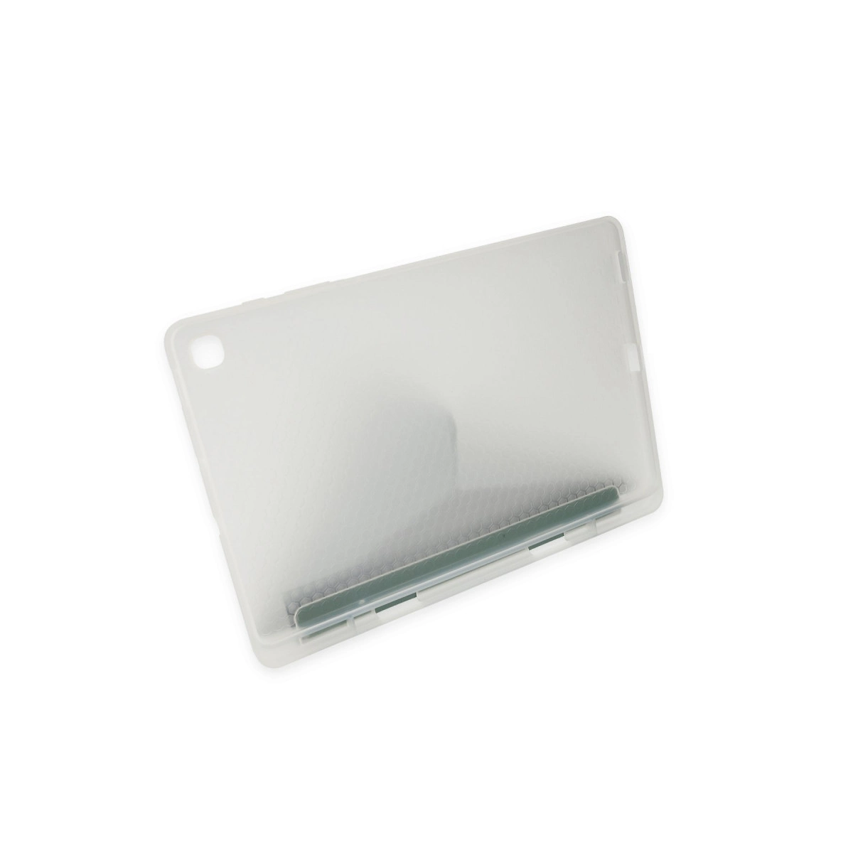 Beyaz arka plan üzerinde yarı saydam tablet kılıfı.