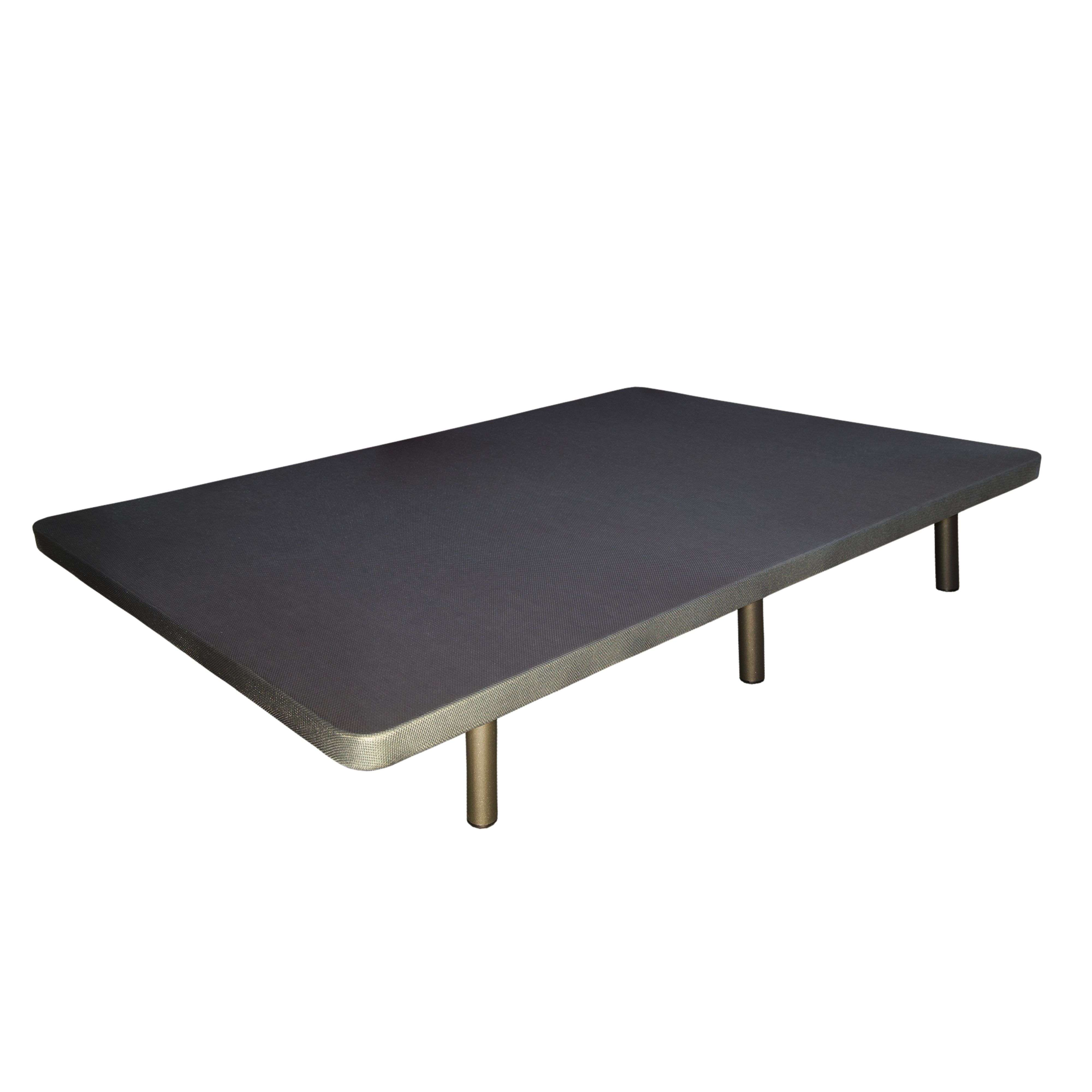 Un somier oscuro con cuatro patas redondas, aislado sobre fondo blanco.