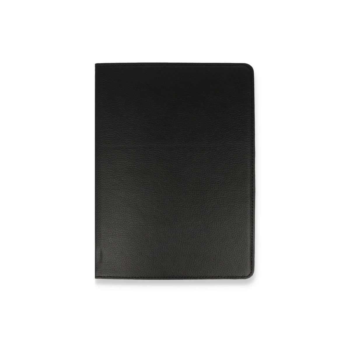 Kapalı siyah suni deri defter, dikişli kenarlı.