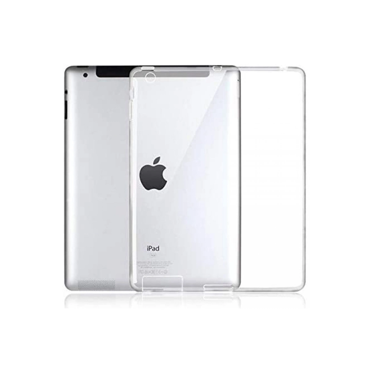 Yanında şeffaf koruyucu kılıfı olan gümüş rengi iPad.