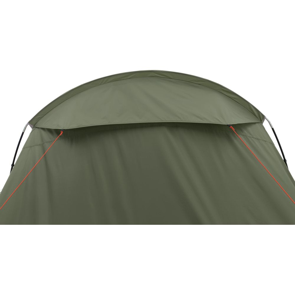 Tenda verde con picchetti arancioni e pali neri.