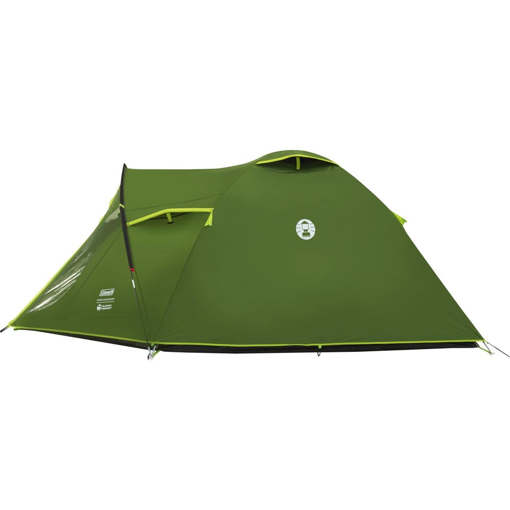Tenda verde con accenti gialli, su sfondo bianco.
