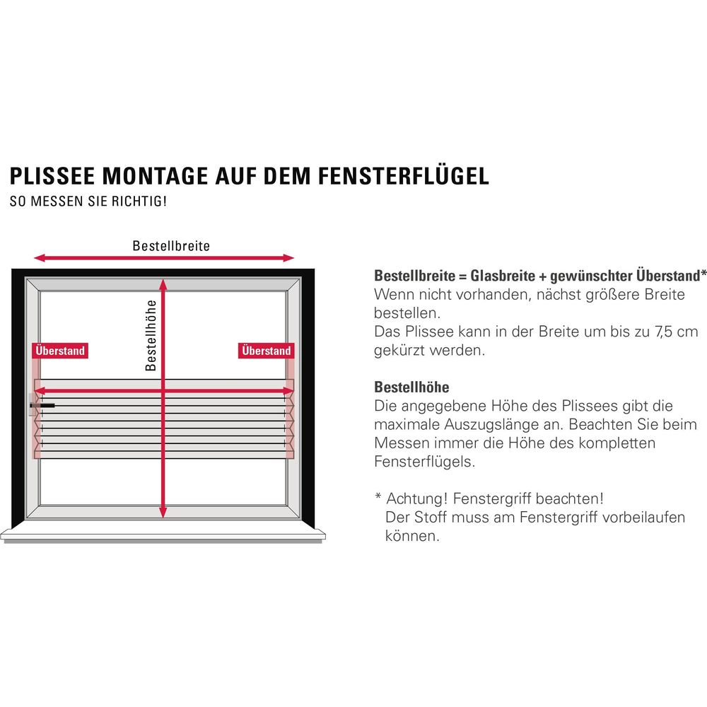 Anleitung zur Messung für Plissee-Montage am Fensterflügel.