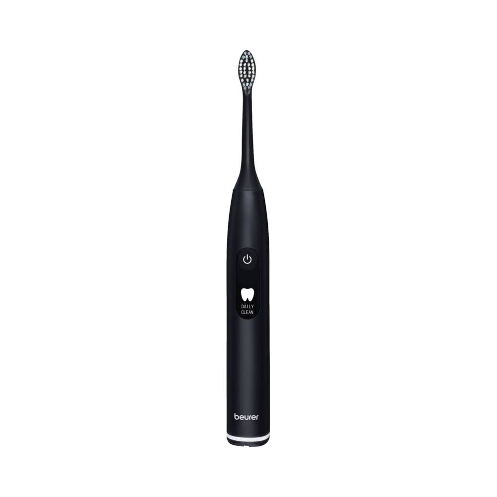 Black electric toothbrush with a power button and 'Daily Clean' mode.