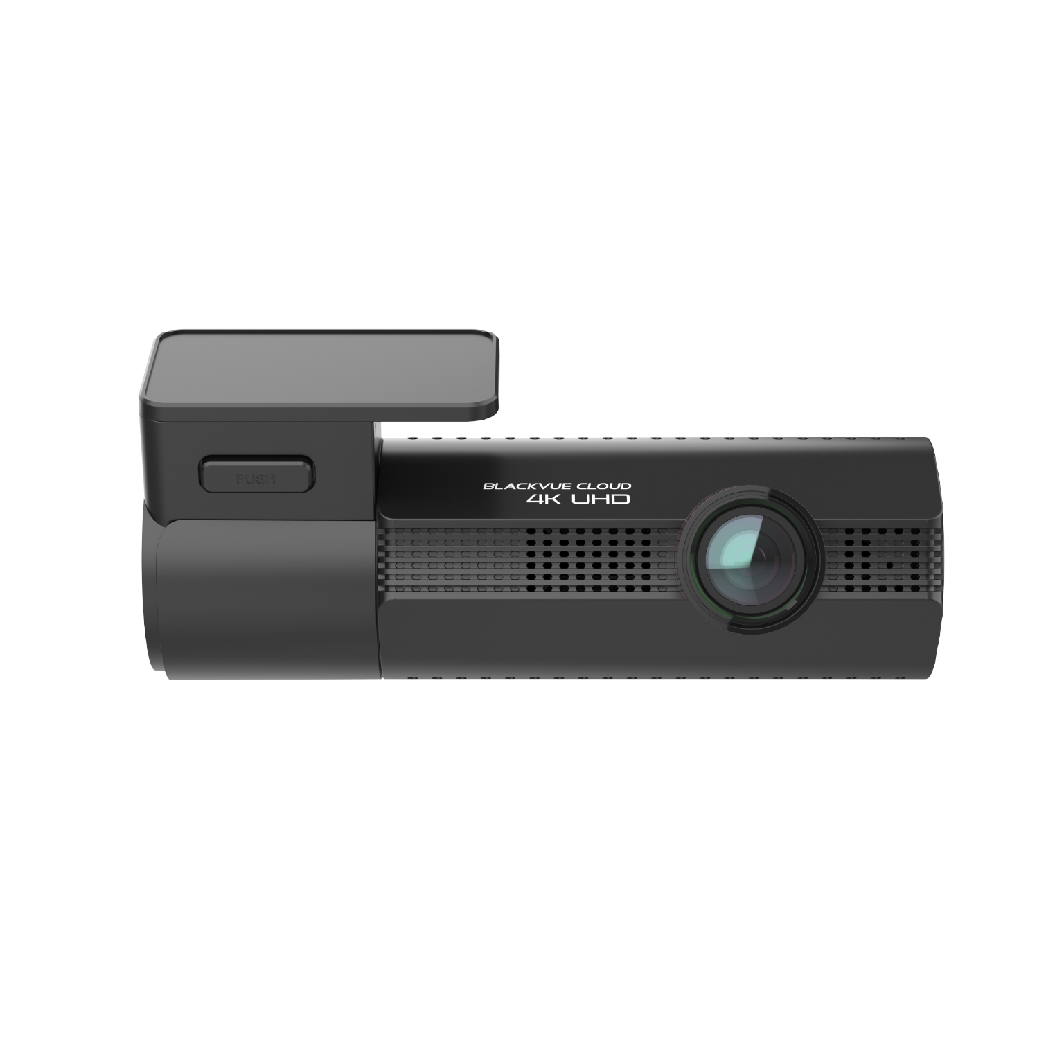 Een zwarte 4K UHD dashcam-recorder met lens en ventilatieopeningen.