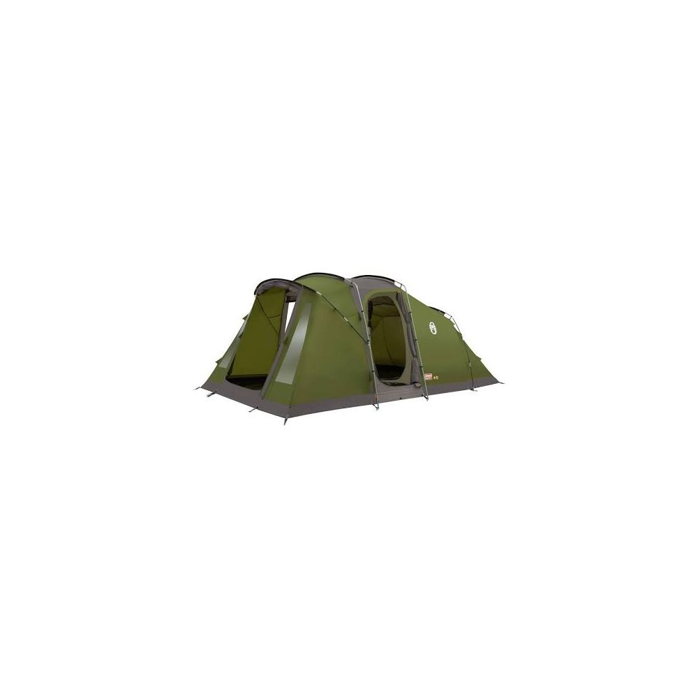 Una tenda verde con due ingressi su sfondo bianco.