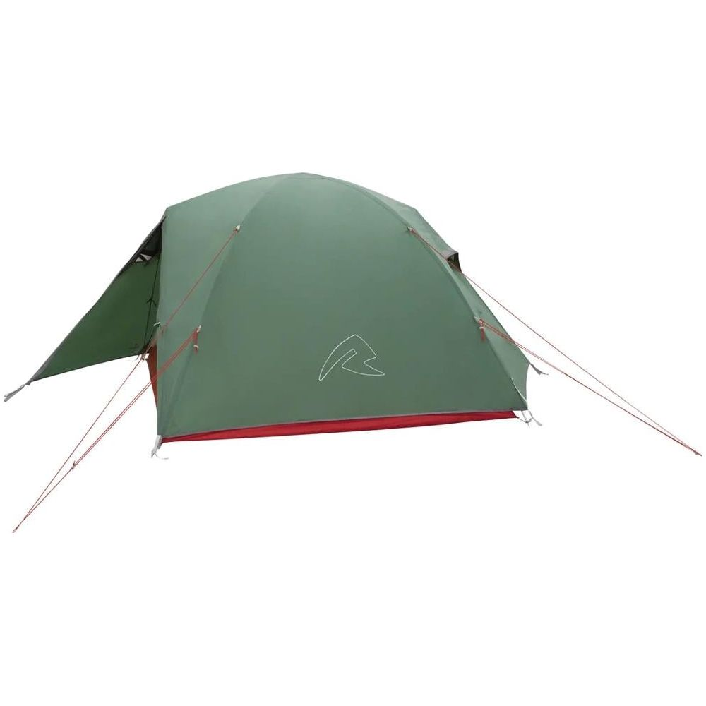 Tenda verde con base rossa, su sfondo bianco. Un logo è sul lato.