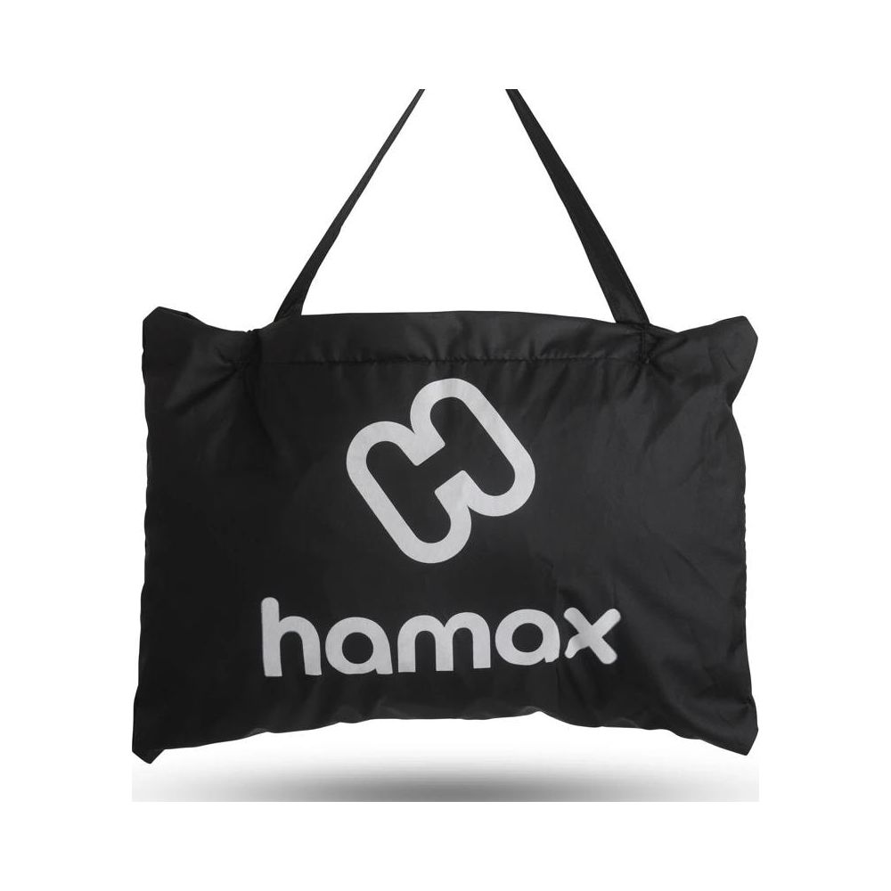 Schwarze Stofftasche mit weißem Hamax-Logo und Schriftzug.