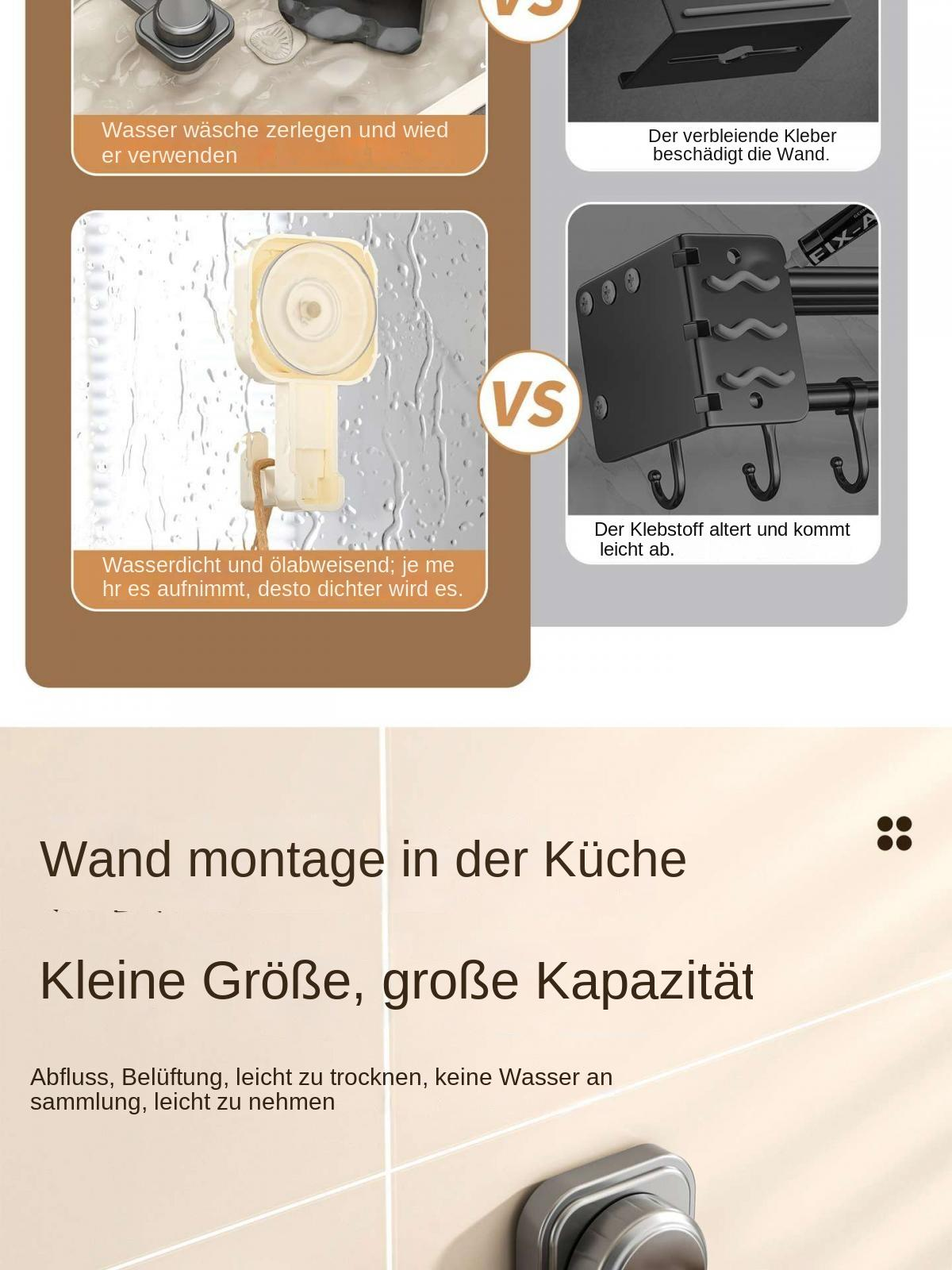 Vergleich von Wandmontage-Lösungen: Kleben vs. Haken. Details zu Wasserdichtheit und Alterung.