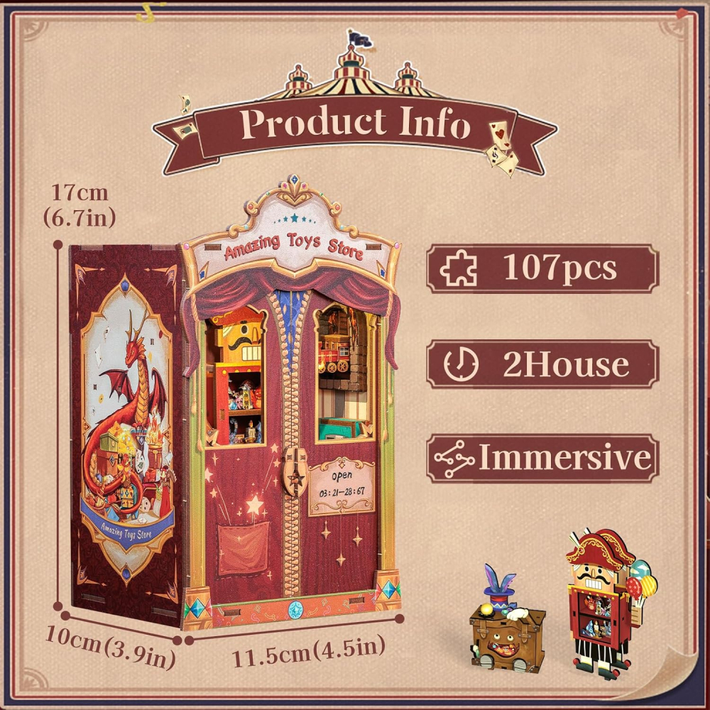 Un kit de modèle de magasin de jouets de 107 pièces, 17cm de haut.