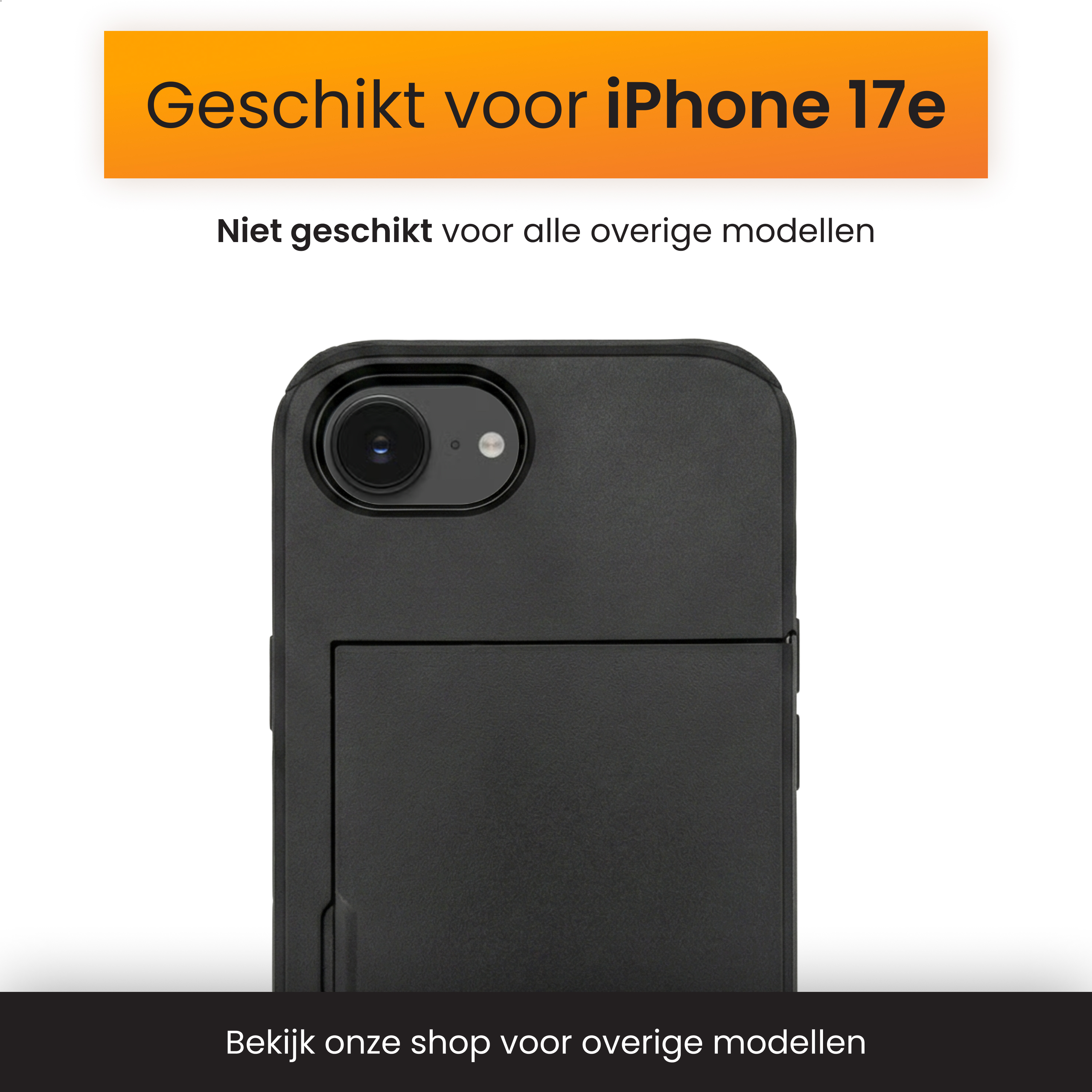 Zwarte iPhone hoes met cameralens. Geschikt voor iPhone 17e.