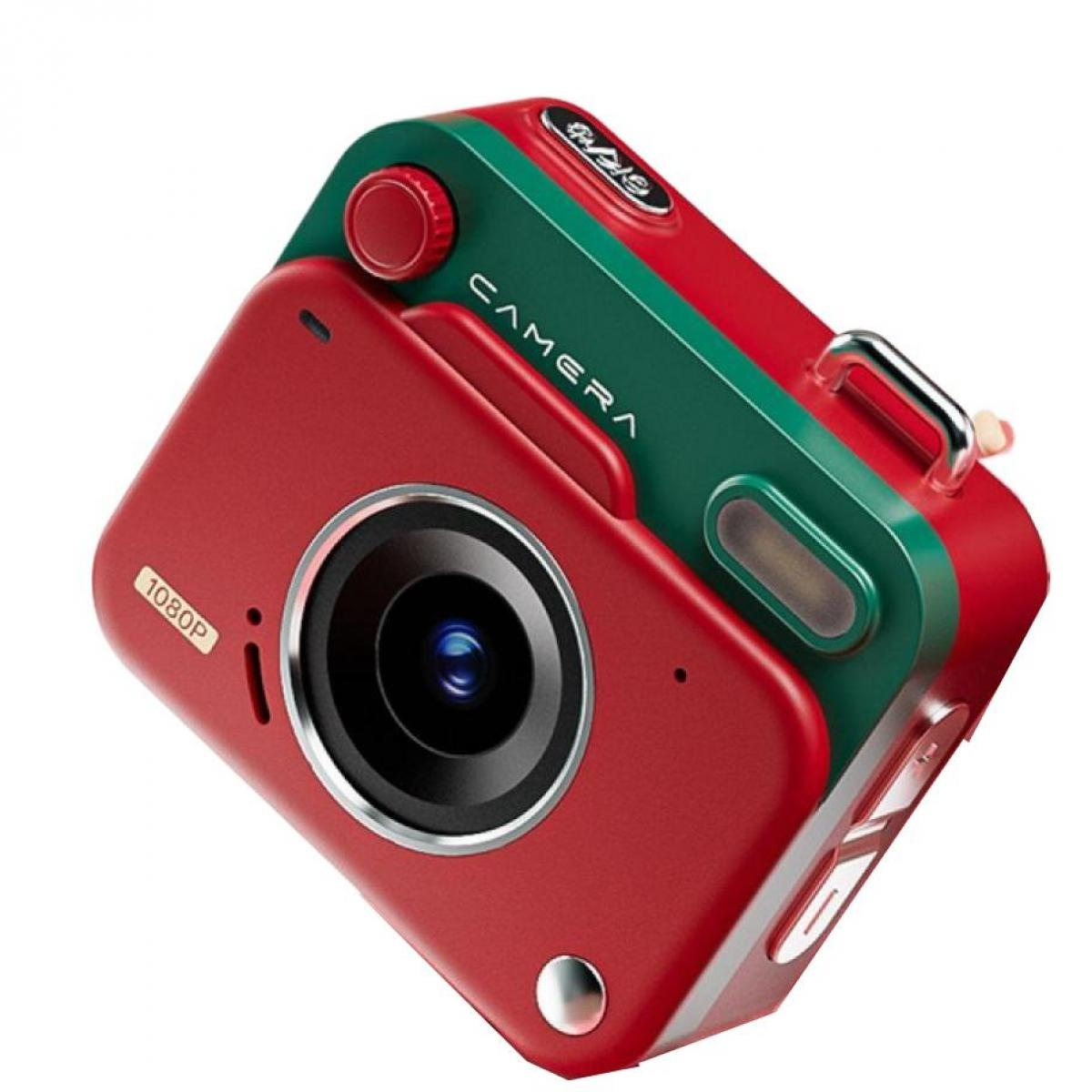 Eine rote und grüne Digitalkamera mit der Aufschrift 'CAMERA' und '1080P'.
