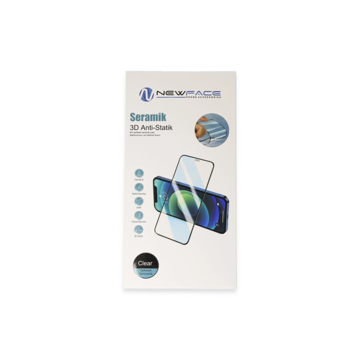 Seramik ekran koruyucu ambalajı, telefon ekranı ve ikonları ile