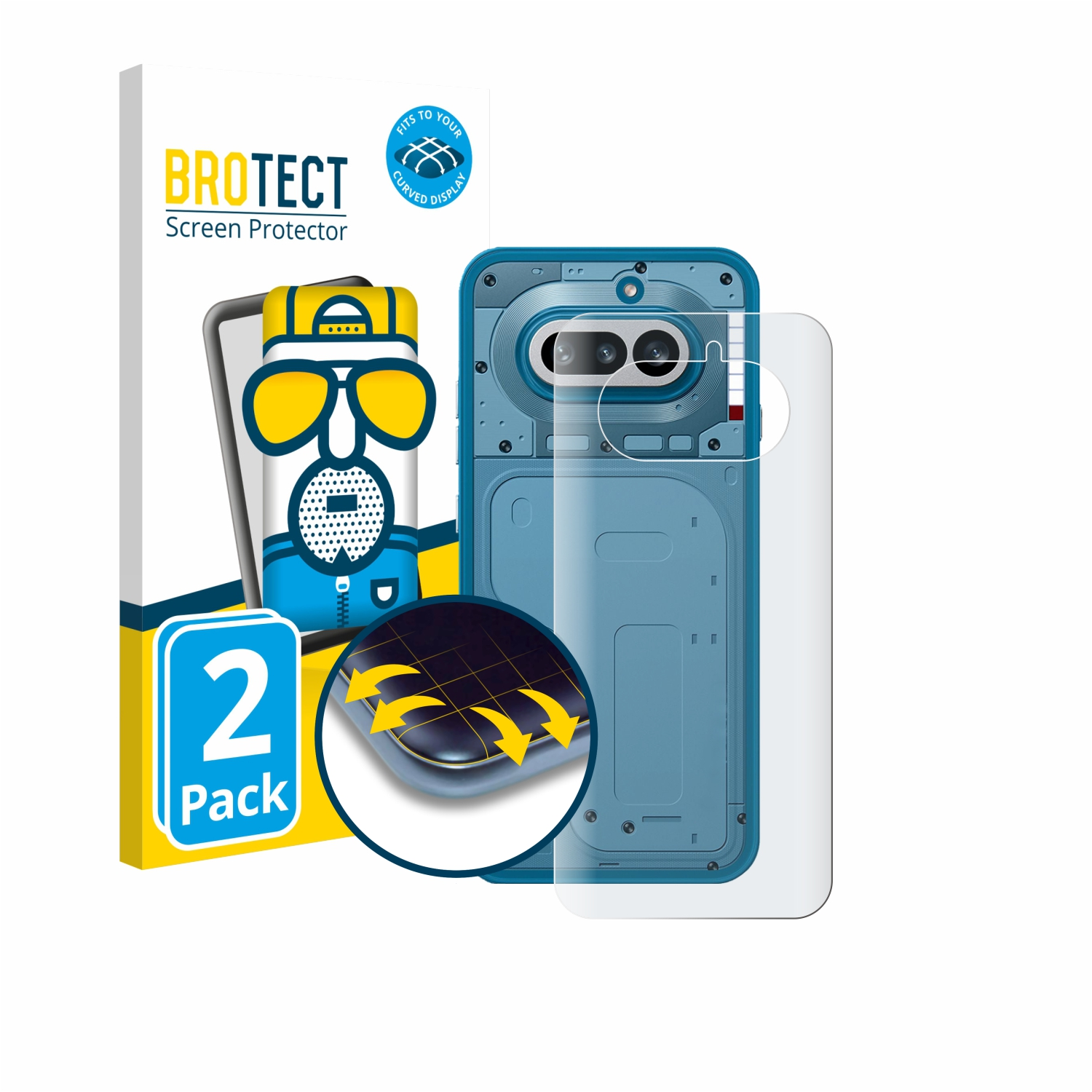 BROTECT Displayschutzfolie 2er Pack für Curved Display Handy, blaue Handyhülle.