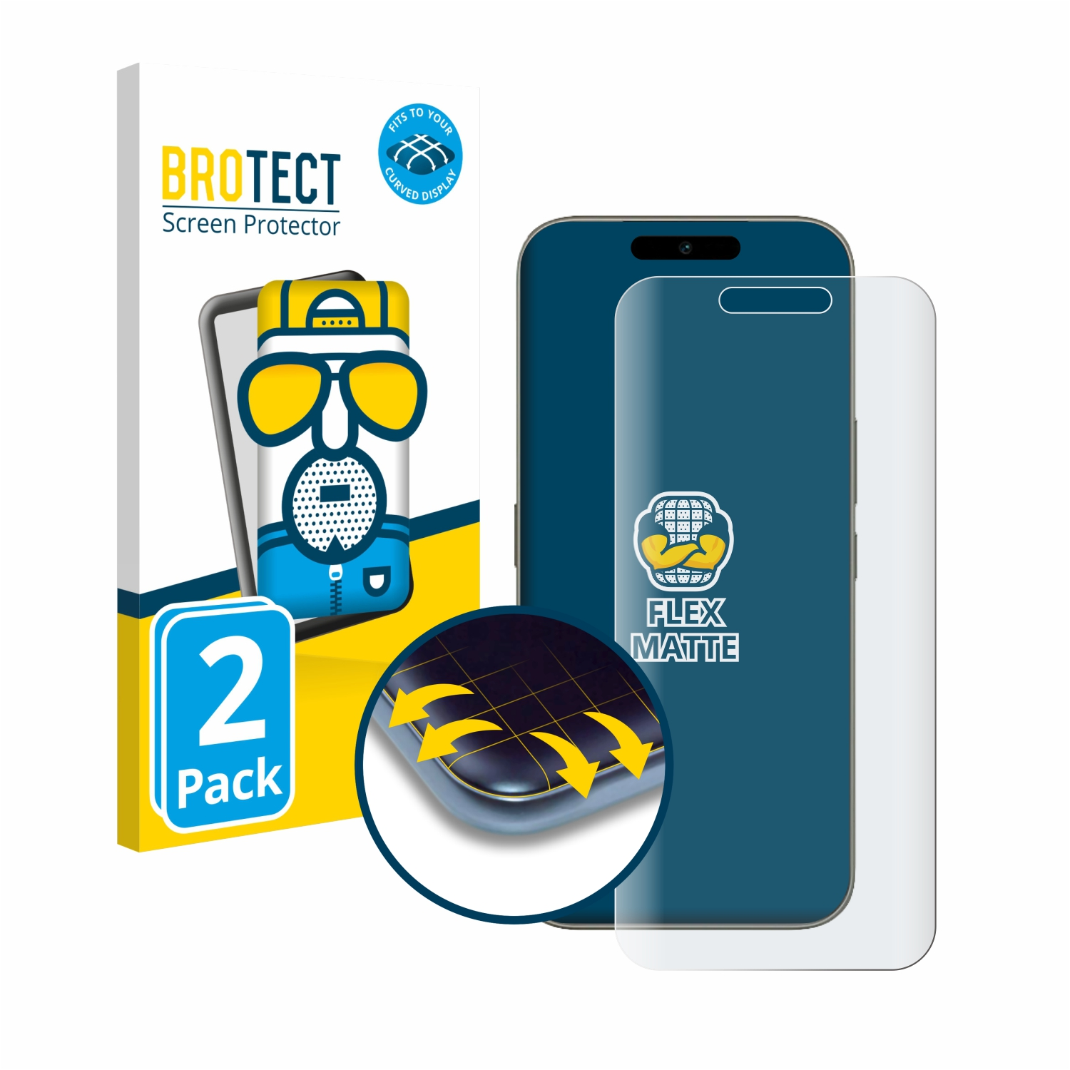 Zwei BROTECT Displayschutzfolien für ein Smartphone, eine Packung.