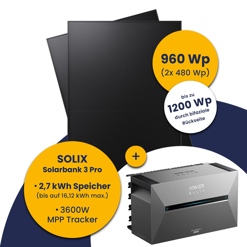 Solarenergie-System: Solarpaneele, Solarpak 3 Pro mit Speicher und MPP Tracker.