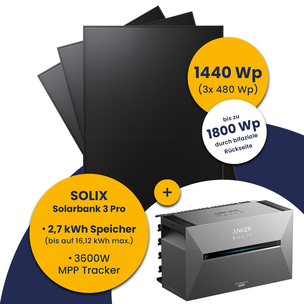 Solarkollektoren und Solix Solarbank 3 Pro Energiespeicher.
