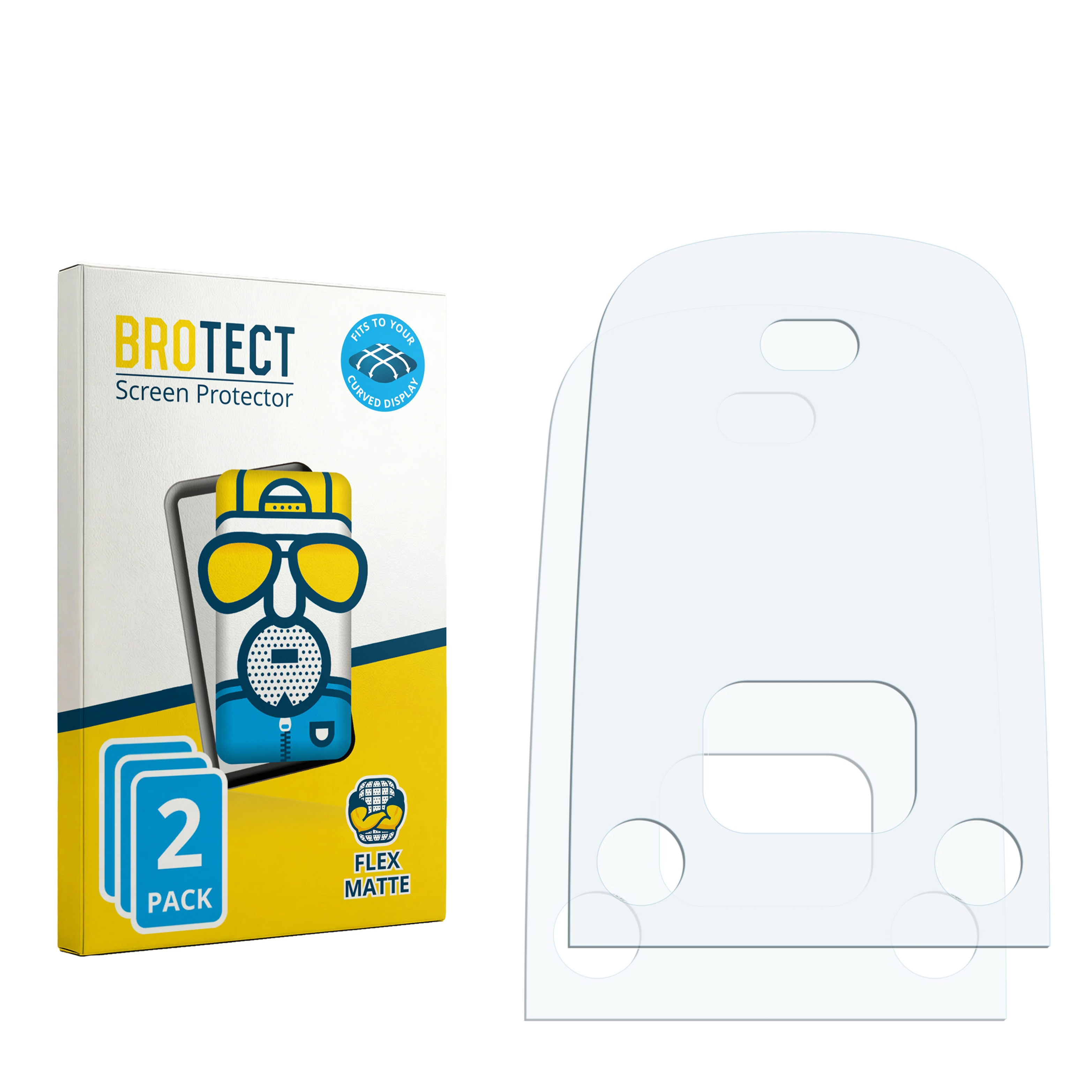 Verpackung für BROTECT Displayschutzfolie, 2er Pack, und zwei durchsichtige Schutzfolien.
