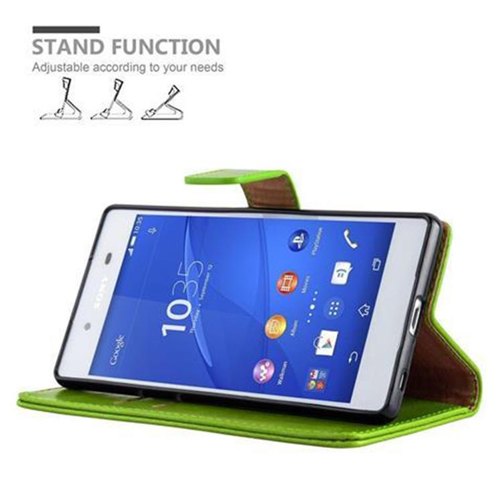 Una custodia verde per smartphone con funzione di supporto mostra uno smartphone.