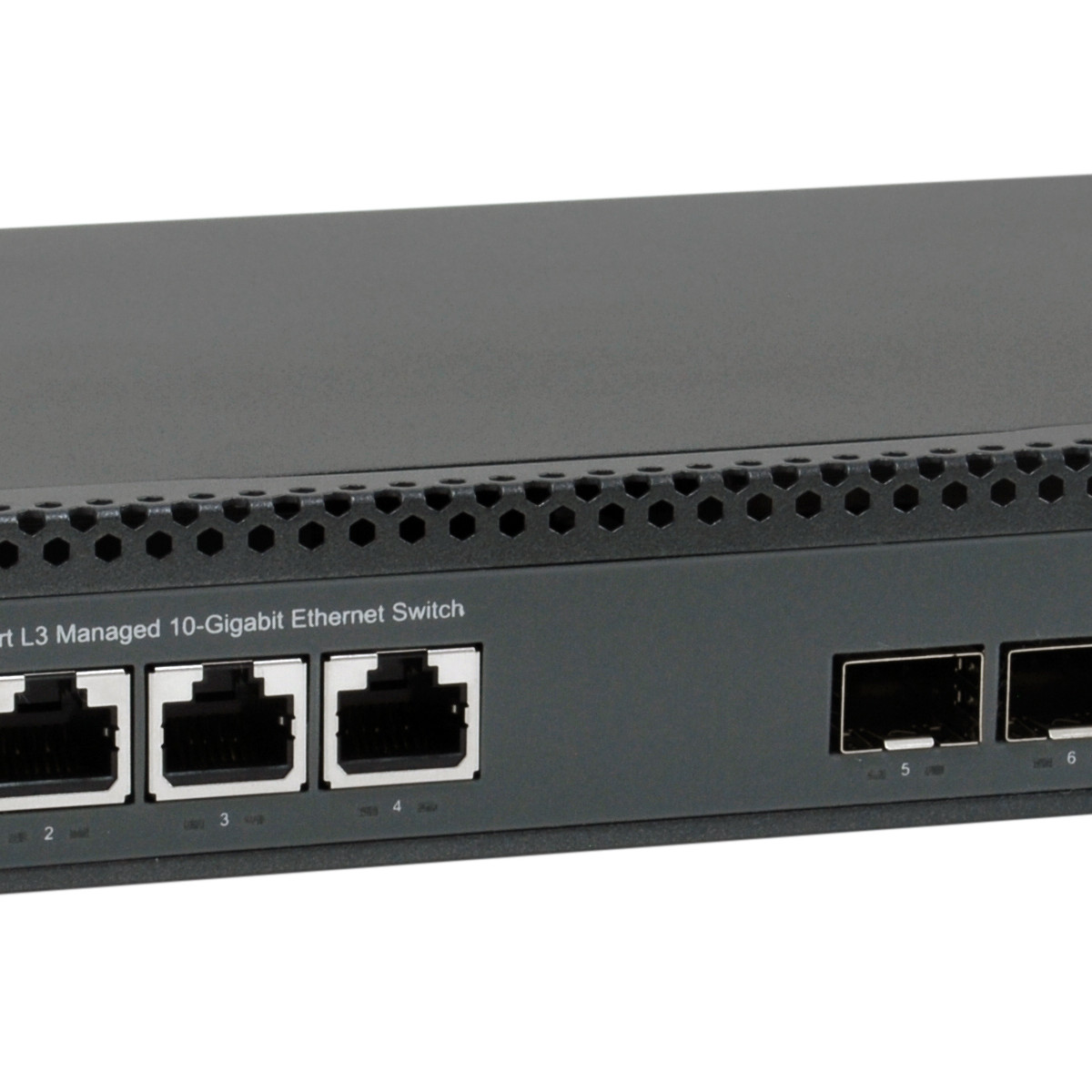 Switch Ethernet gestito L3 10 Gigabit nero con più porte RJ45.