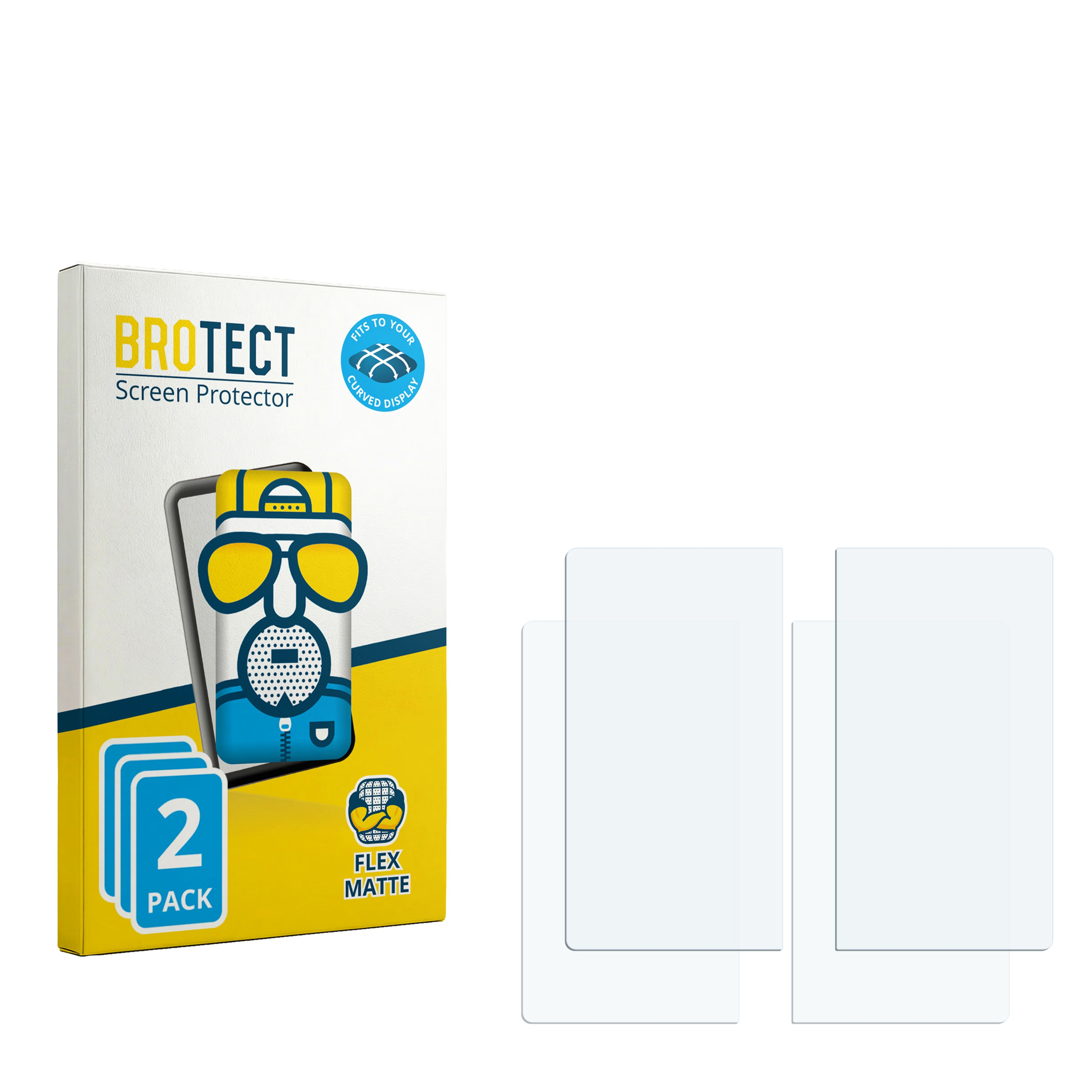 Verpackung für Displayschutzfolien mit 2 Stück, daneben liegen 3 Schutzfolien.