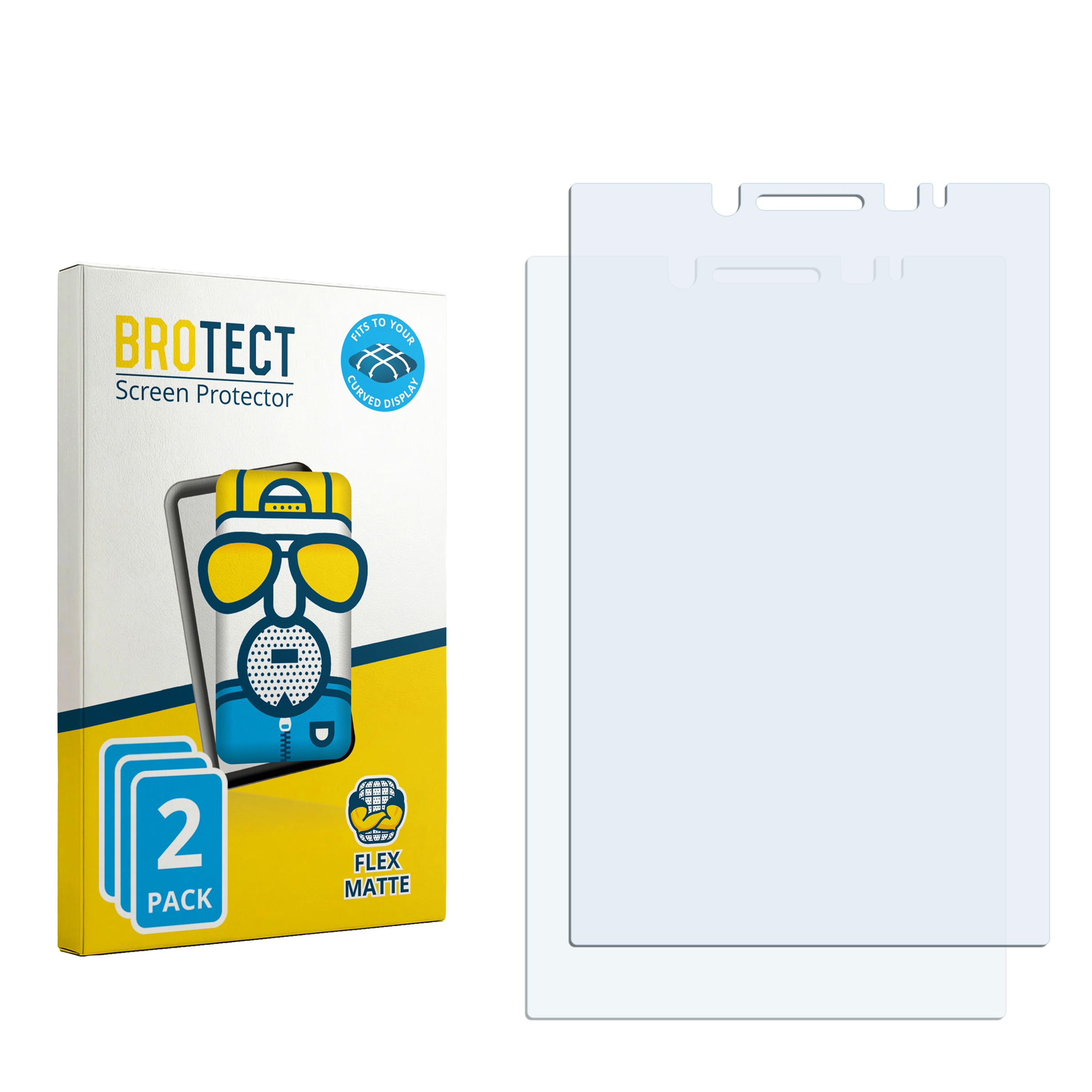 Verpackung mit zwei Displayschutzfolien, links eine Box mit Comicfigur.