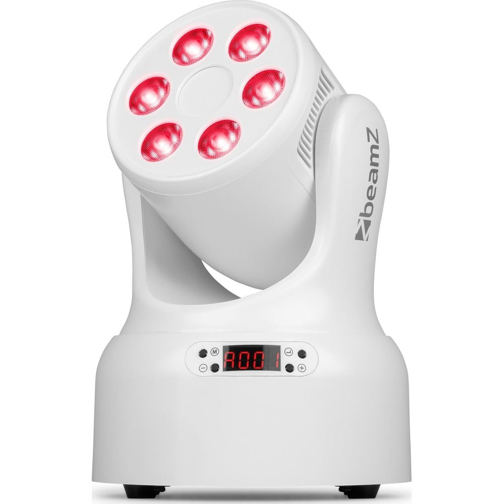 Un foco blanco con seis LEDs rojos y una pantalla digital.