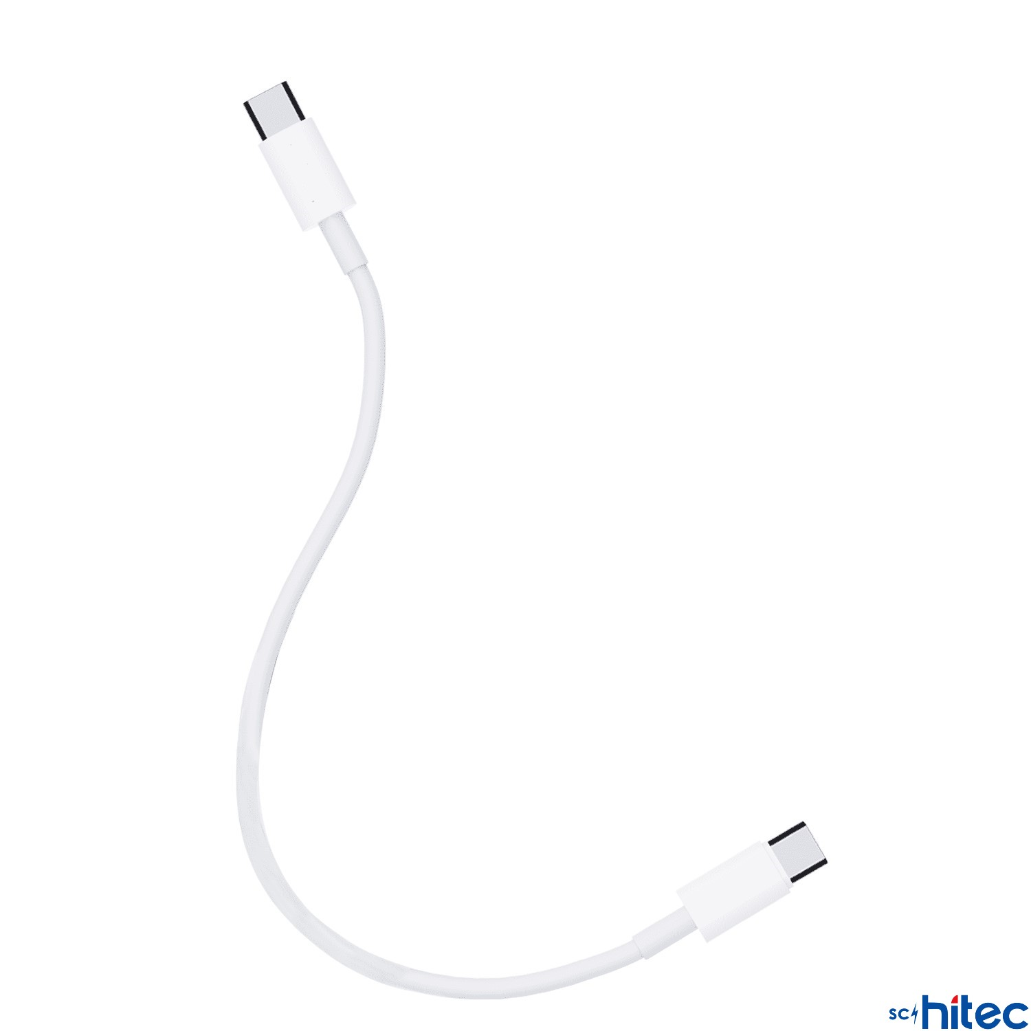 Beyaz arka plan üzerinde iki konektörlü beyaz USB-C kablosu.