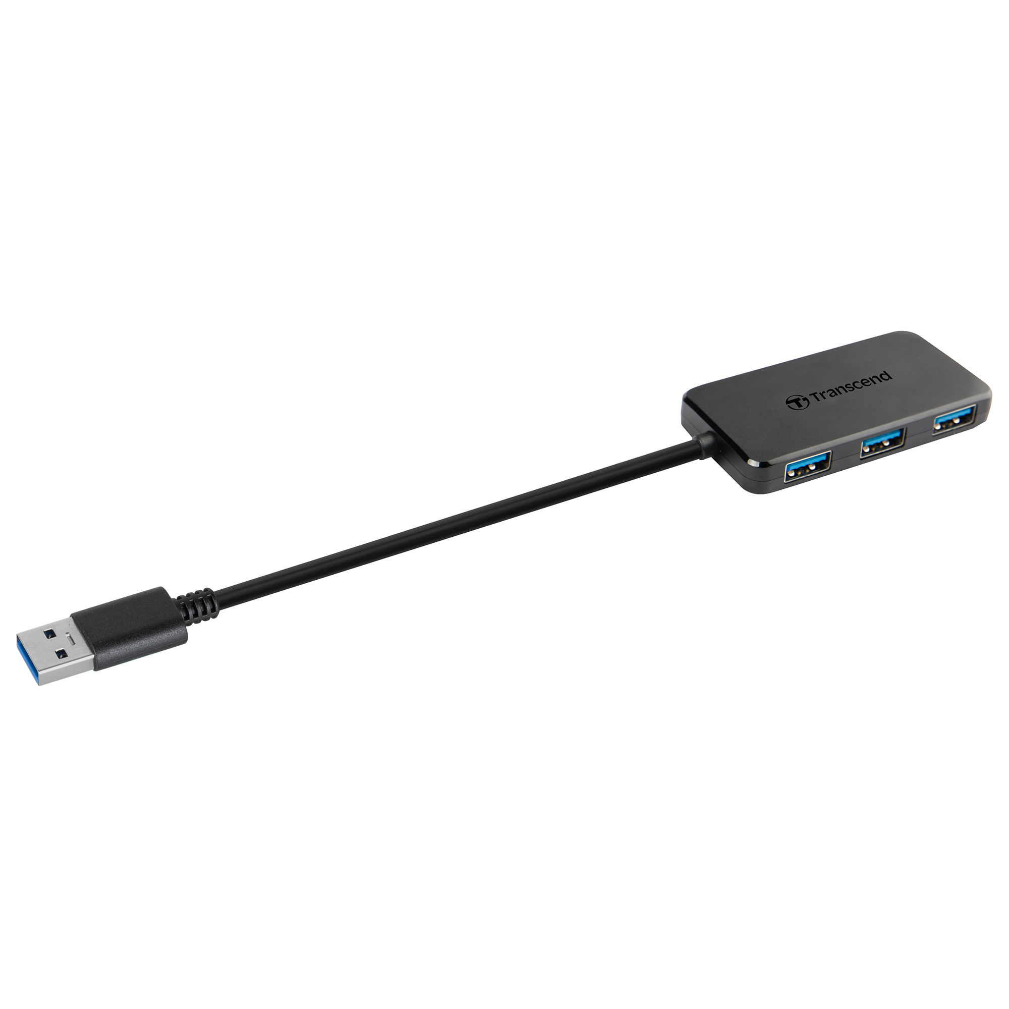 USB konektörlü kablosu olan siyah USB hub (üç portlu).