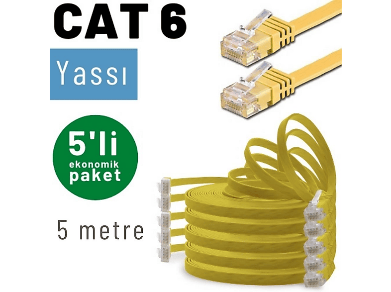 IRENIS 5 adet 5 metre CAT6 Kablo Yassı Ethernet Network Lan İnternet Ağ Kablosu