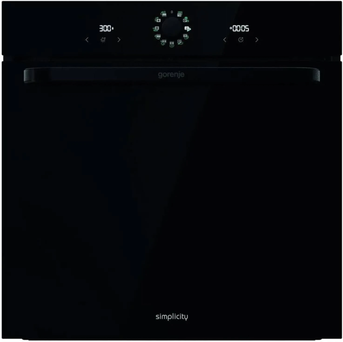 Czarny piekarnik z cyfrowym wyświetlaczem i panelem sterowania.