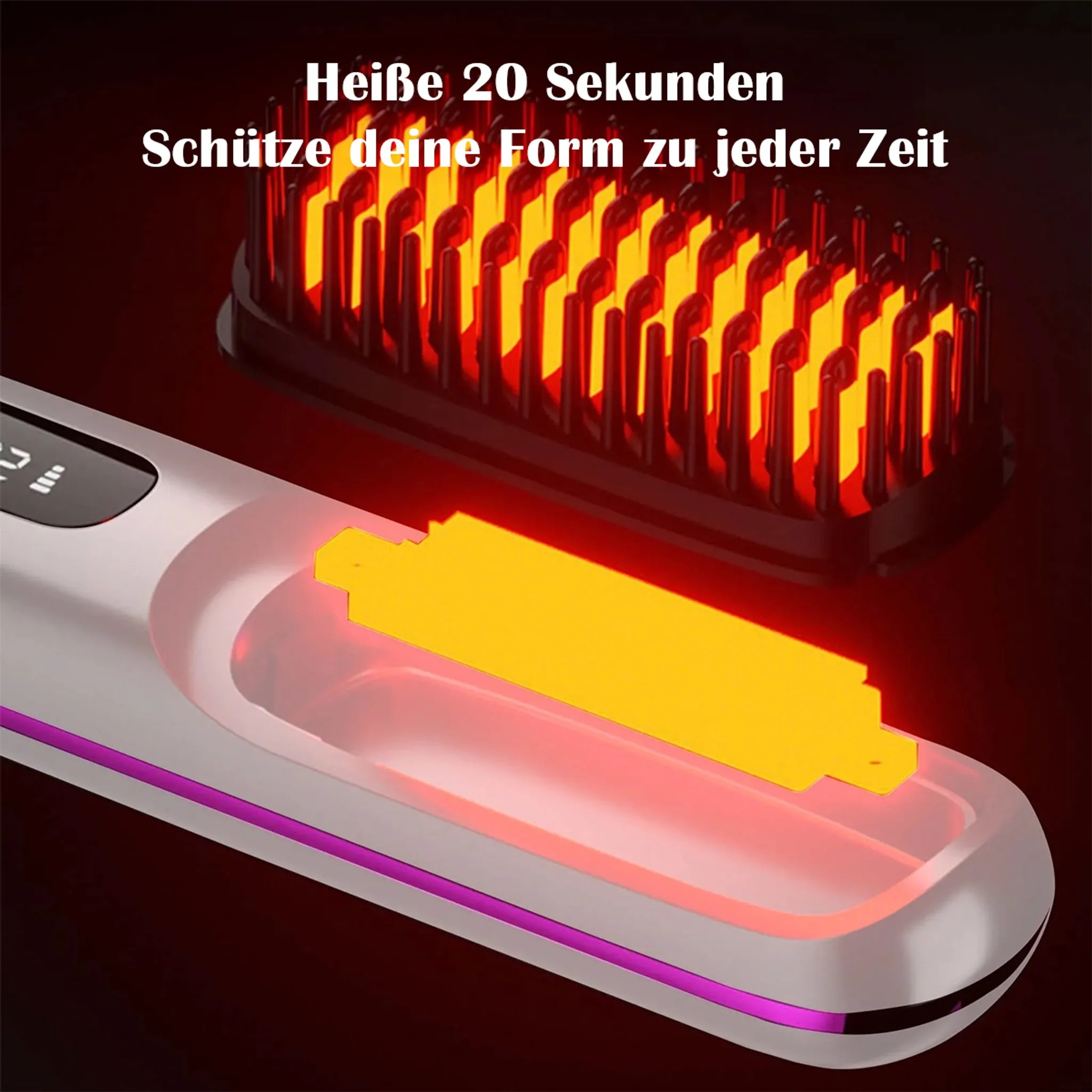 Ein glättendes Bügeleisen mit heißen, roten Borsten und einer gelben Heizplatte.