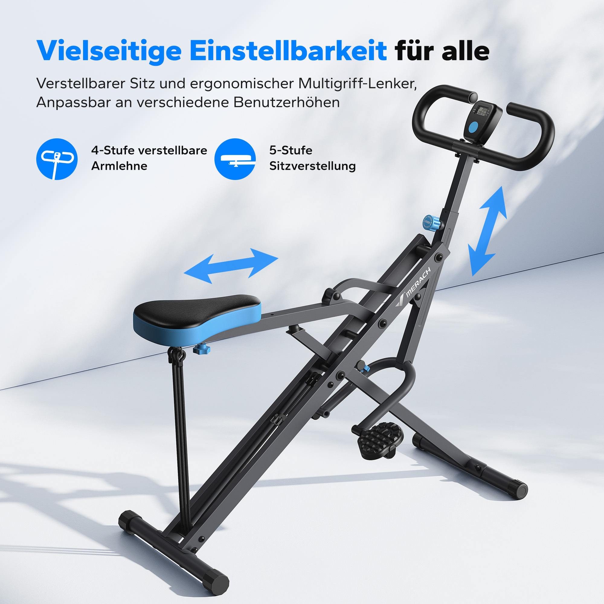 Ein schwarzes Heimtrainer-Gerät mit verstellbarem Sitz und Lenker.