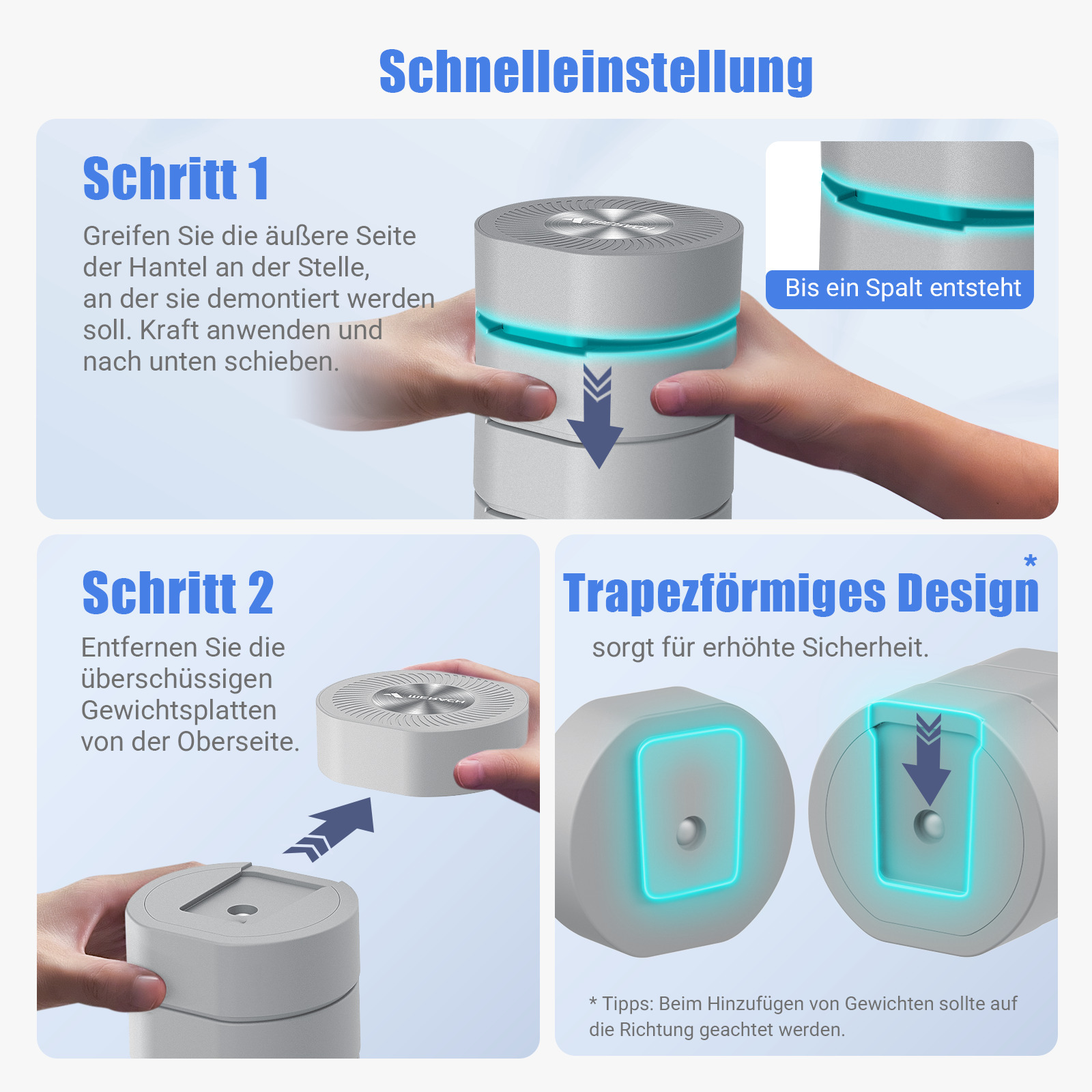 Anleitung zum schnellen Einstellen eines Geräts in zwei Schritten.
