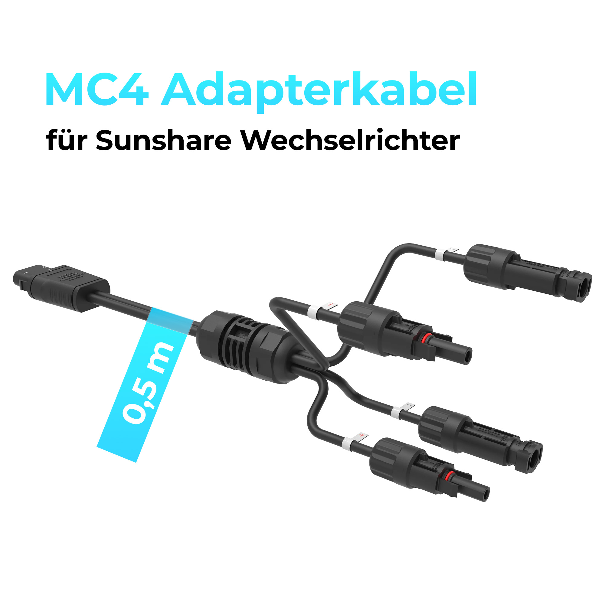 Ein schwarzes MC4-Adapterkabel mit 0,5 m Länge für Wechselrichter.