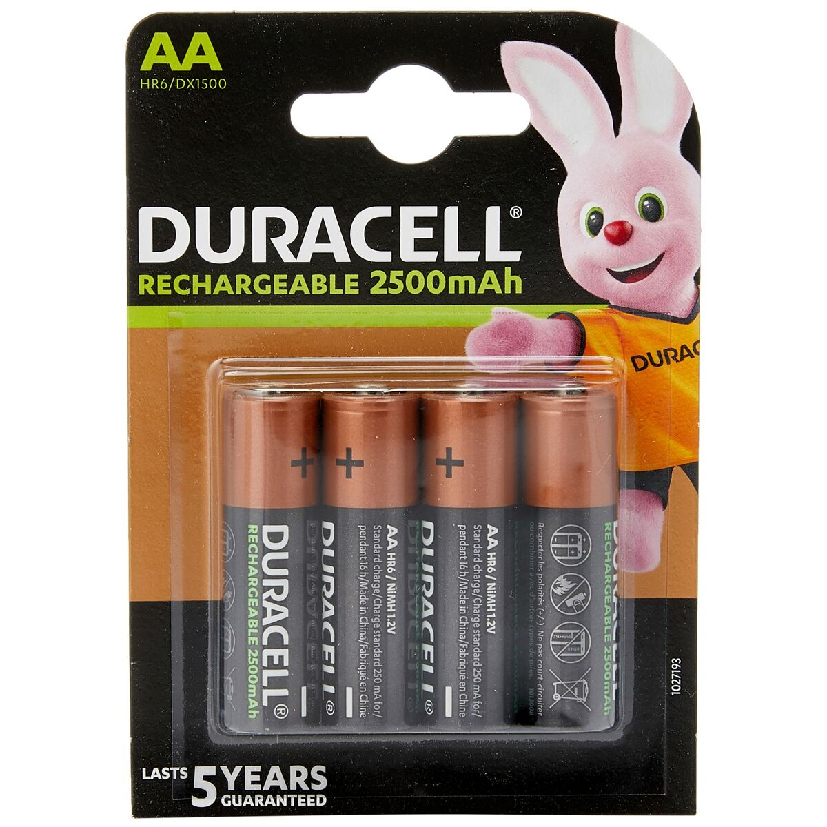 Batterie ricaricabili Duracell AA 2500mAh, confezionate con coniglietto
