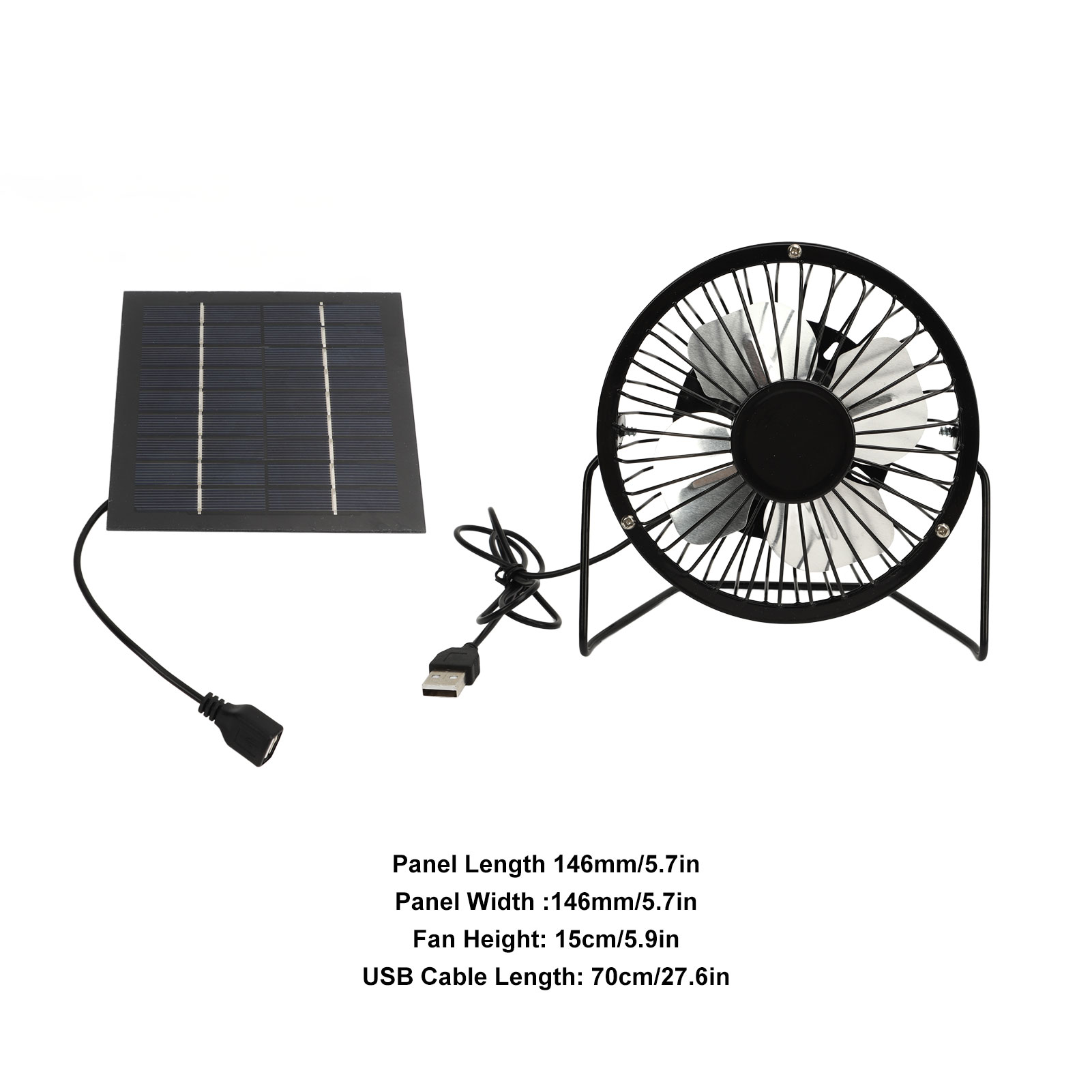 Ein kleiner schwarzer USB-Ventilator neben einem Solarpanel.