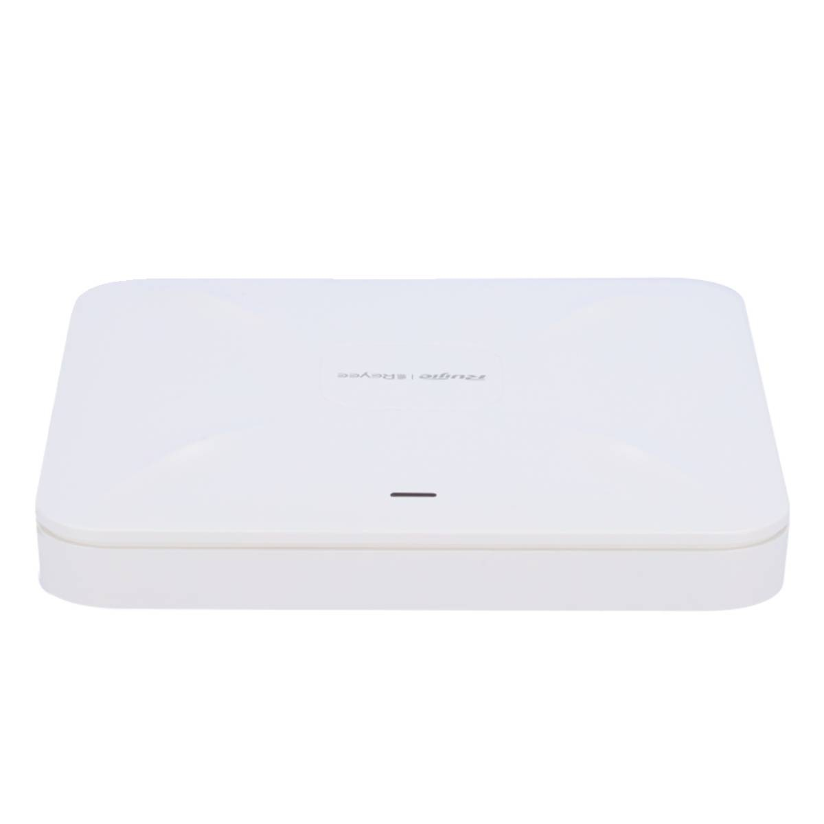 Un dispositivo bianco e rettangolare con una piccola linea nera e un logo.