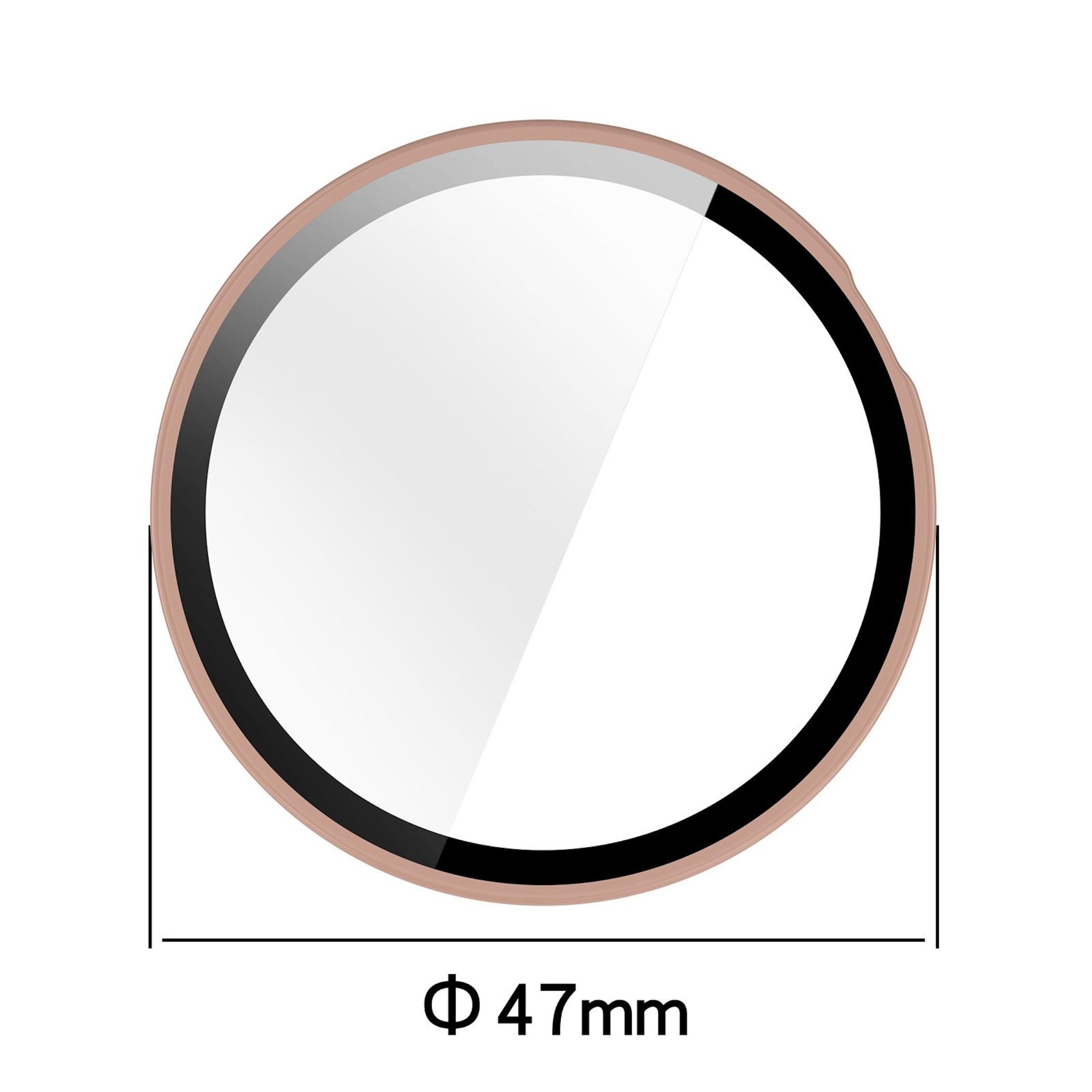 Una protezione schermo rotonda con bordo bronzo, diametro 47mm.