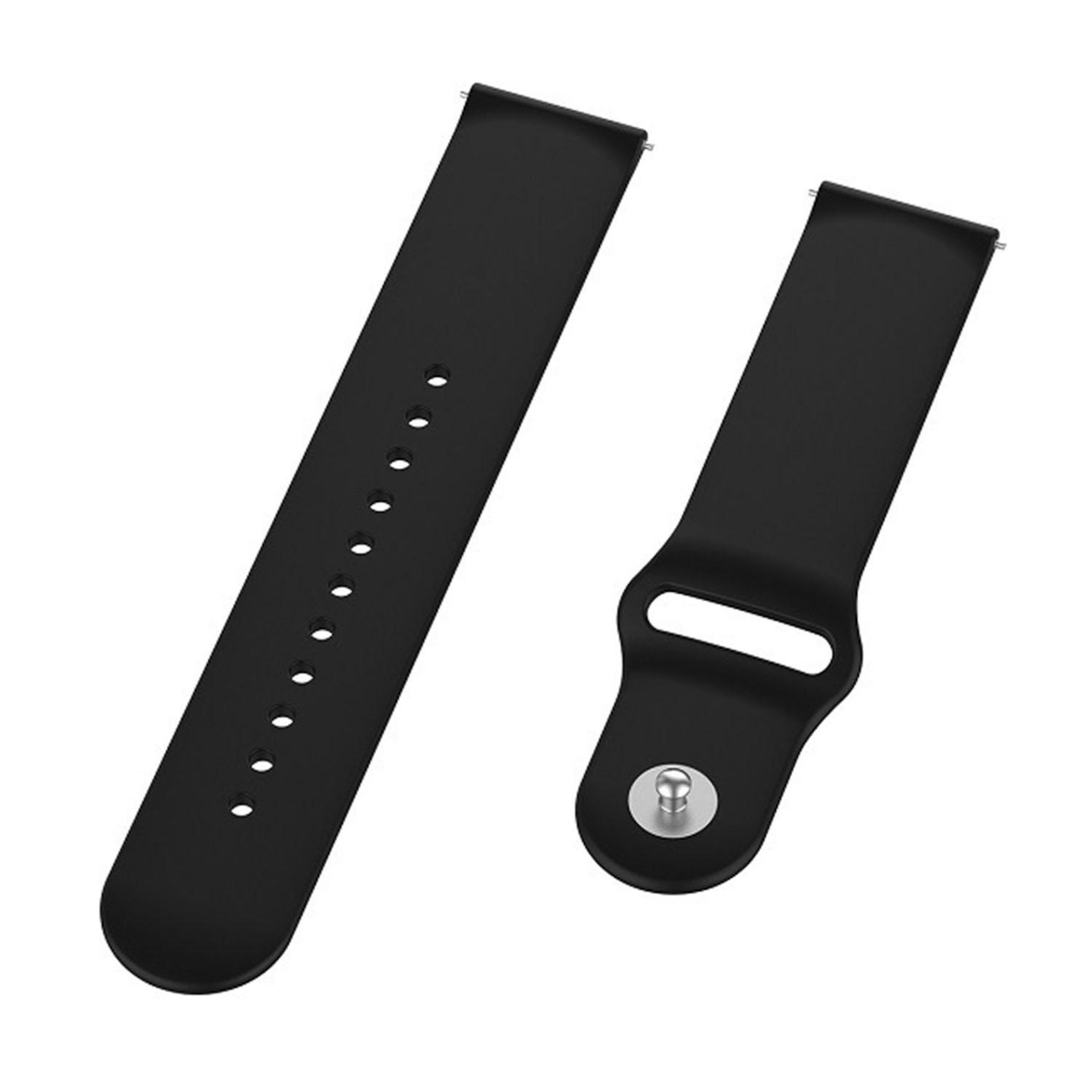 Zwei schwarze Uhrenarmbänder liegen nebeneinander auf weißem Hintergrund.