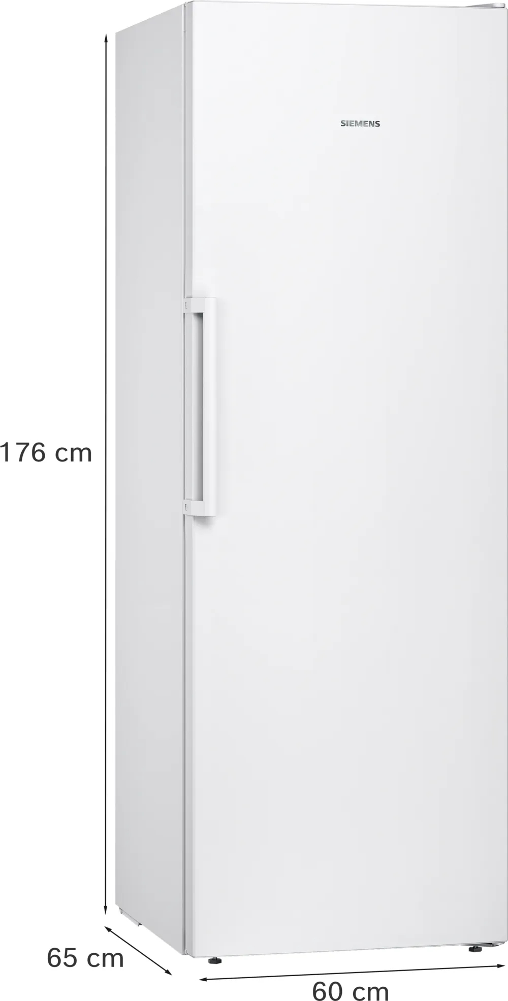 Ein weißer Siemens-Kühlschrank mit Maßen 176x65x60 cm.