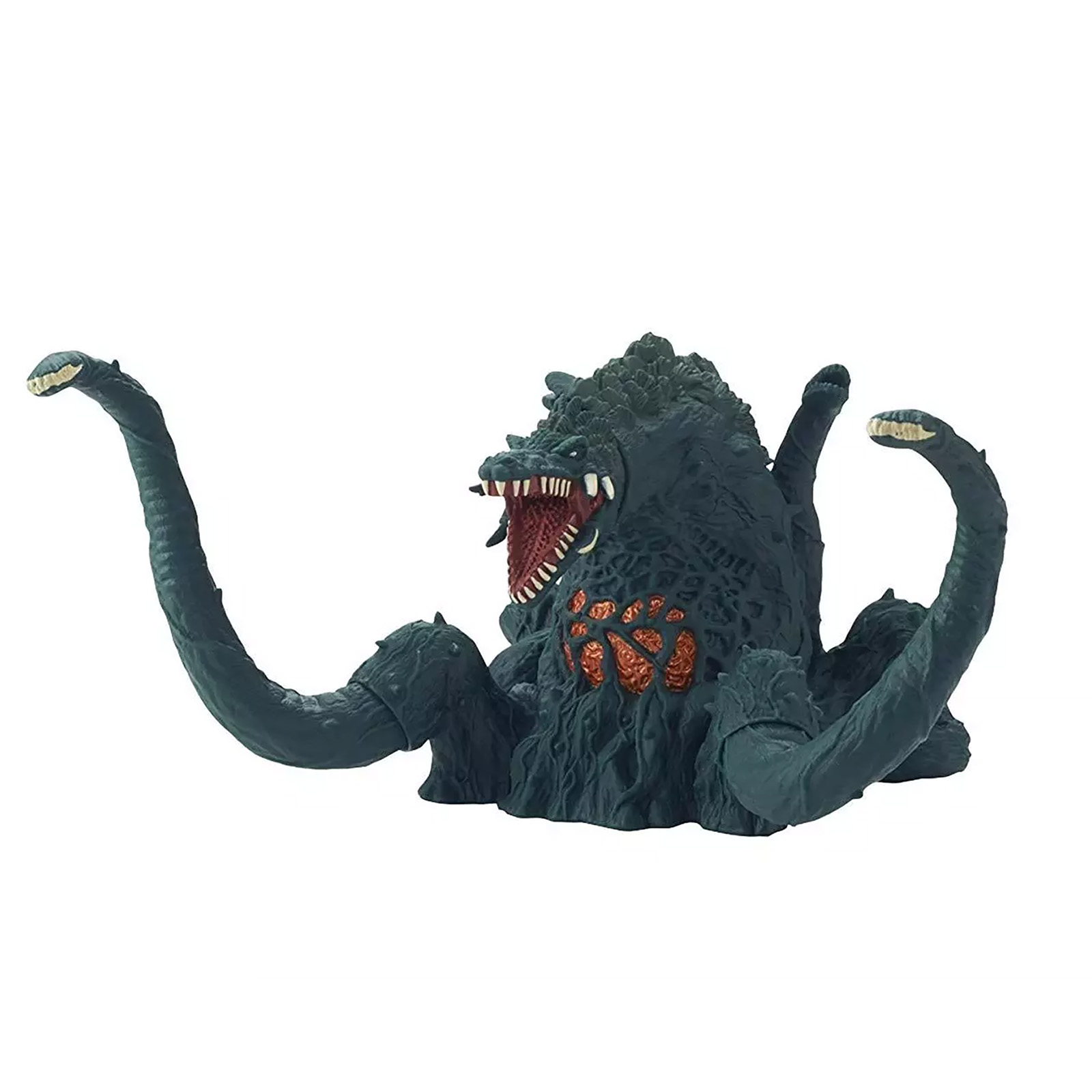 Dunkelgraues Monster mit roten Tentakeln und geöffnetem Maul mit weißen Zähnen.