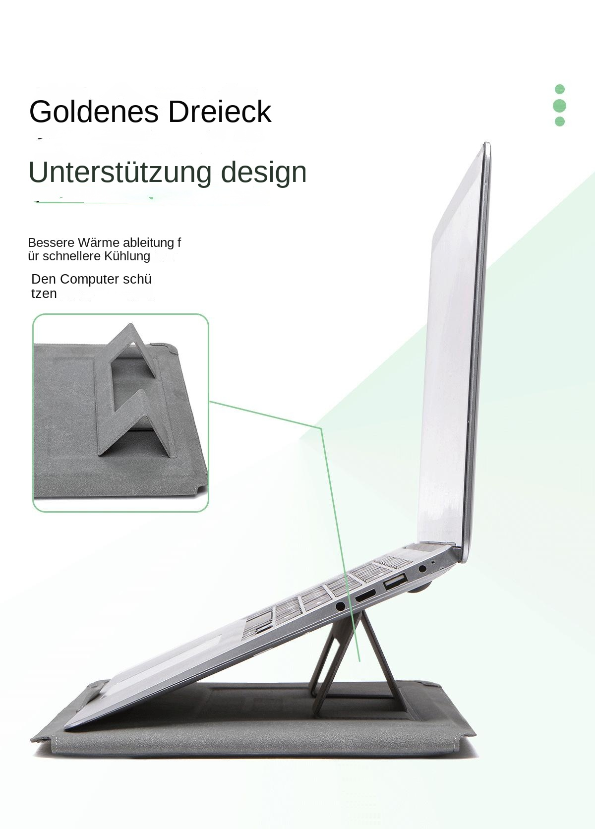 Ein Laptop steht auf einem grauen Ständer, der die Wärmeableitung verbessert.