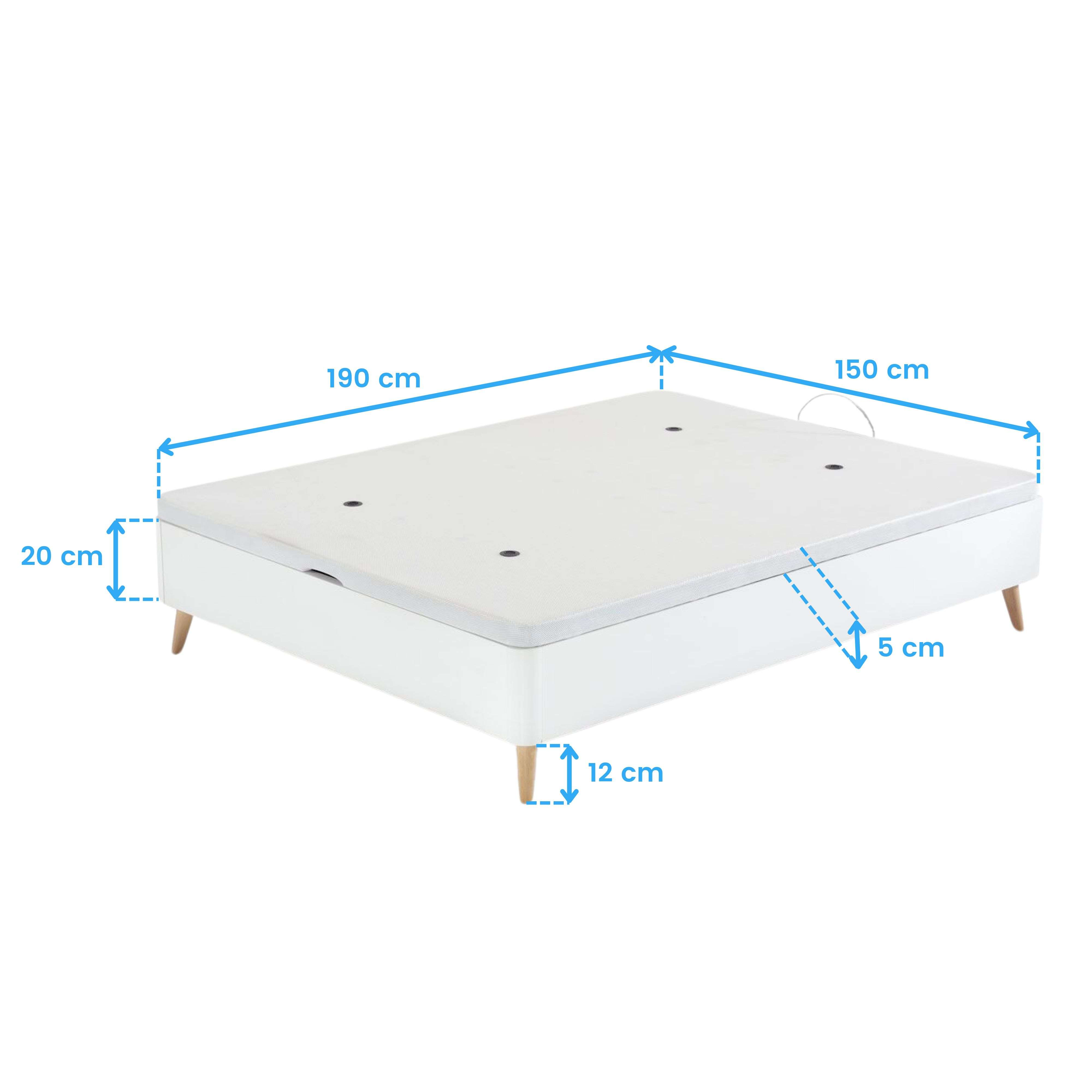 Base de cama blanca de 190x150x20 cm con patas de 12 cm.