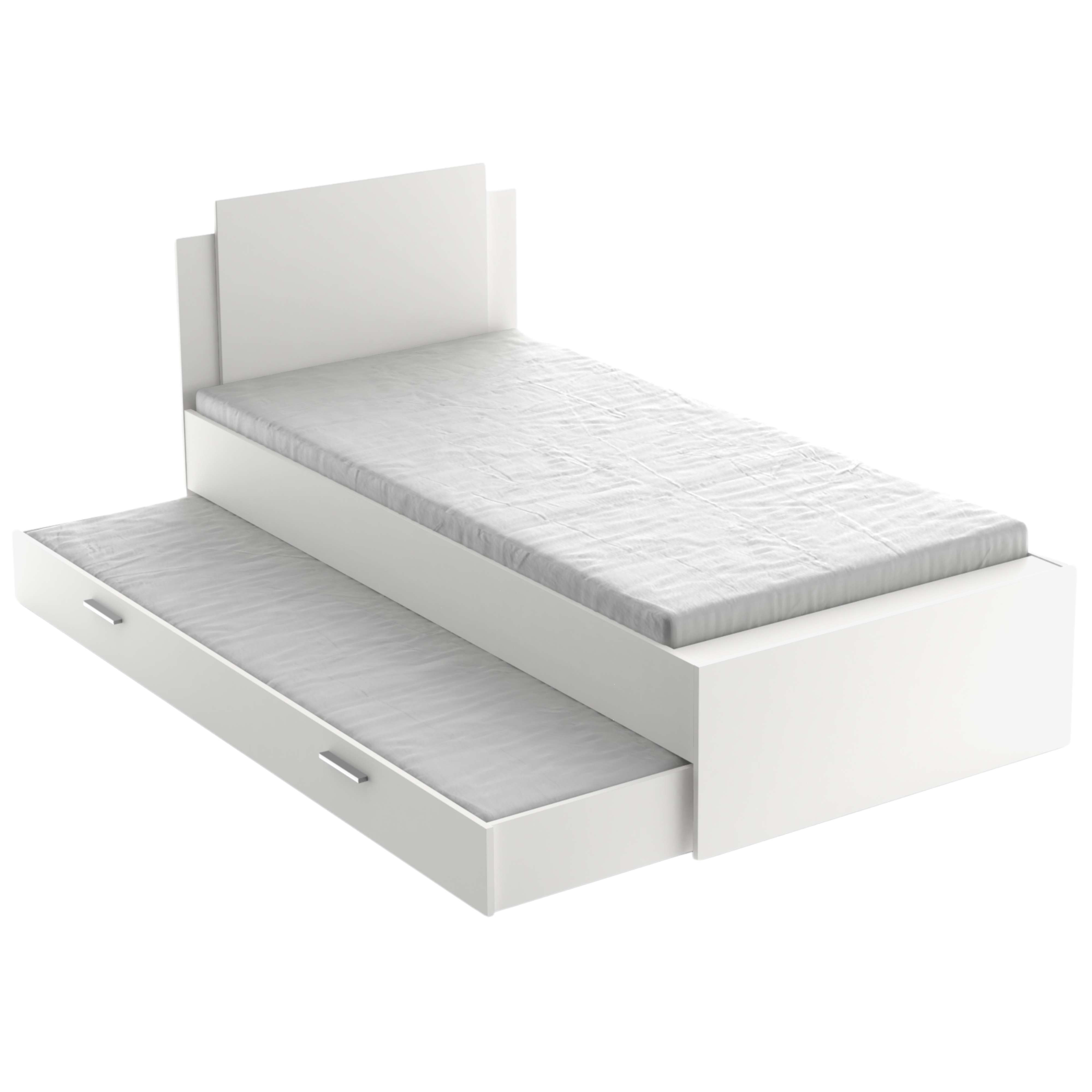 Un diván blanco con cama nido extraíble y colchones.