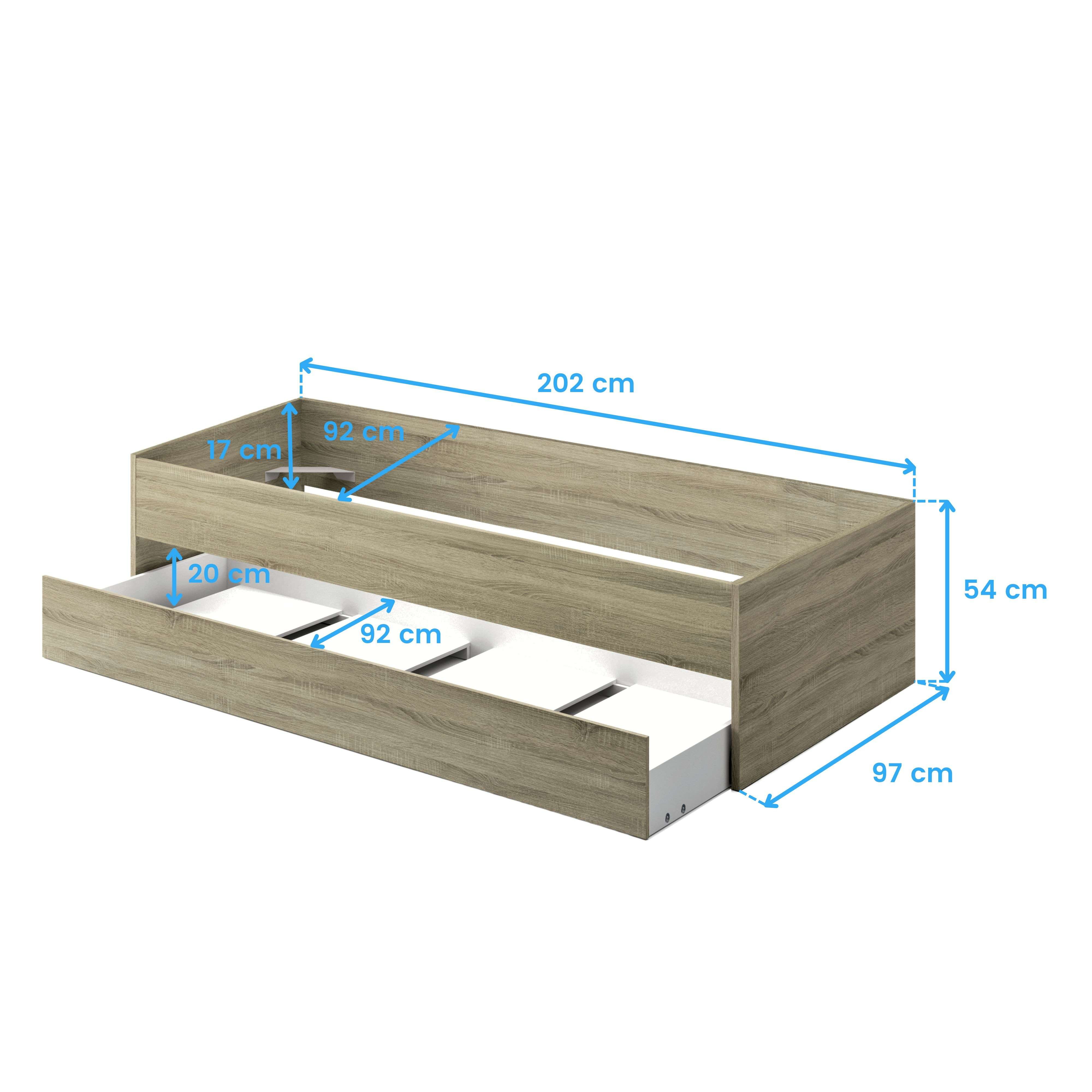 Mueble de madera con cajones. Dimensiones 202x97x54 cm. Medidas internas 92x17x20 cm.