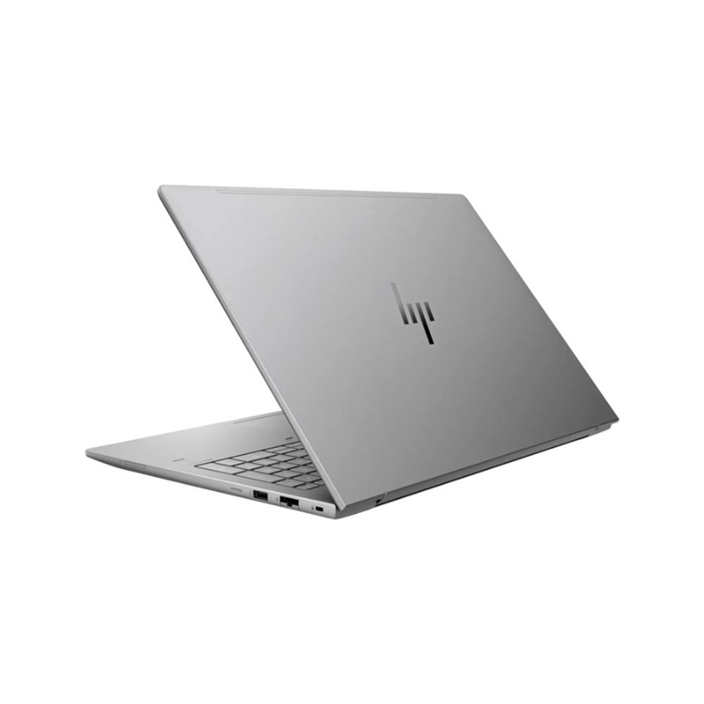 Gümüş rengi HP dizüstü bilgisayar açık ve hafif açılı gösteriliyor.